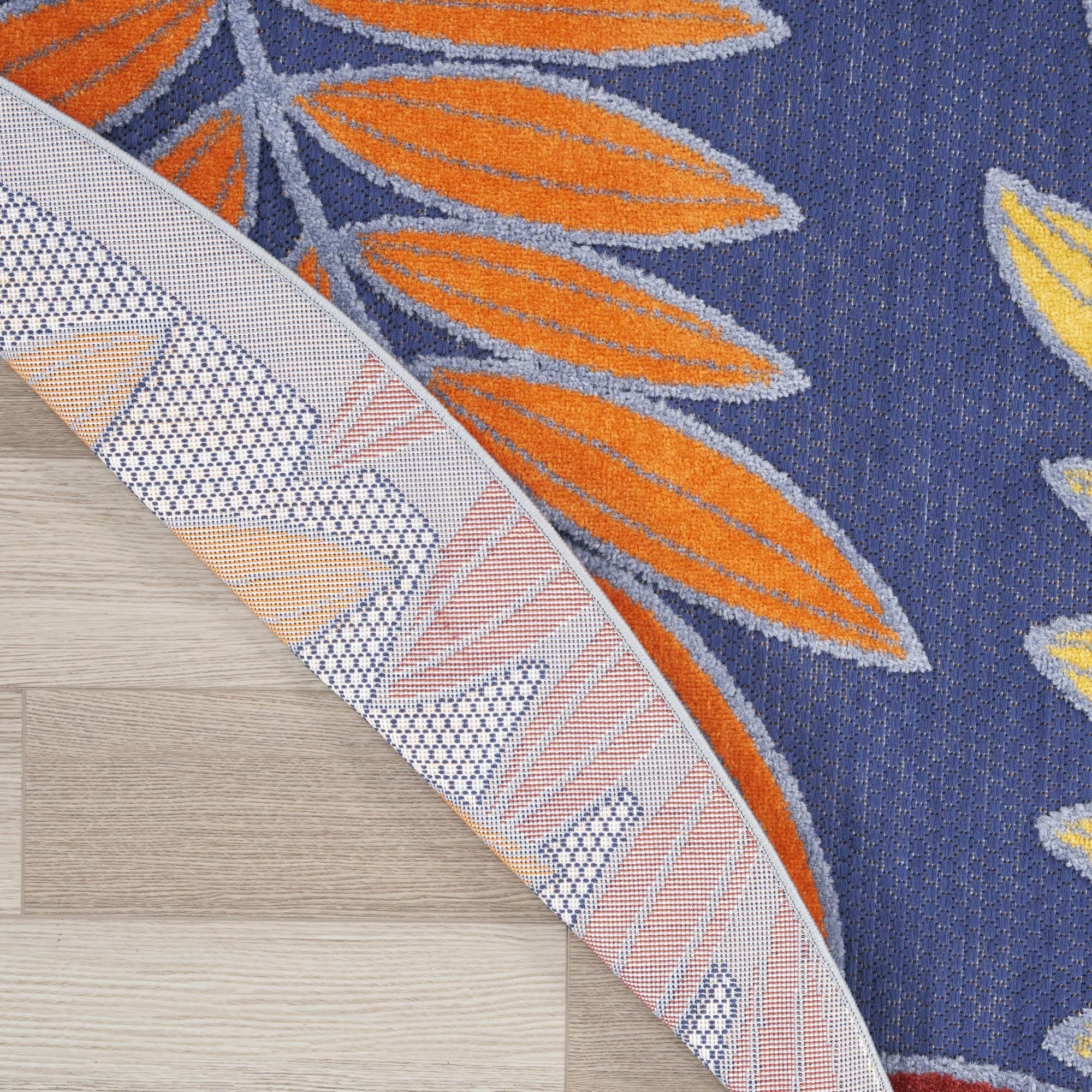 Navy Multicolor Tropical Leaf Indoor/Outdoor Patio Rug