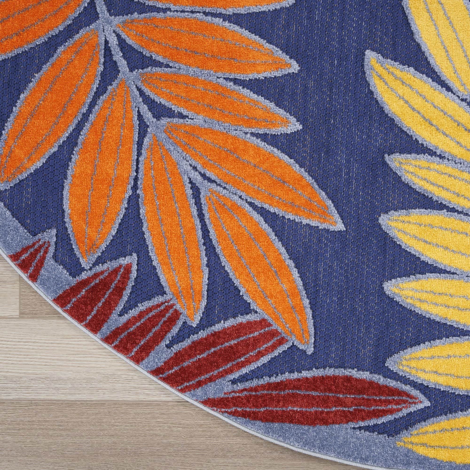 Navy Multicolor Tropical Leaf Indoor/Outdoor Patio Rug
