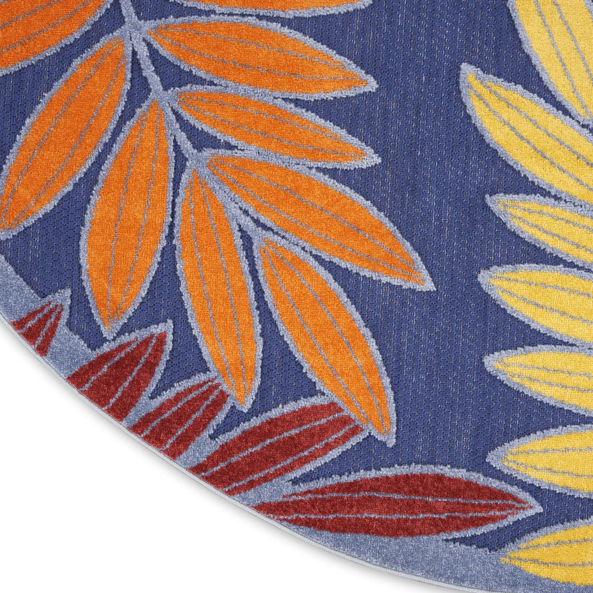 Navy Multicolor Tropical Leaf Indoor/Outdoor Patio Rug