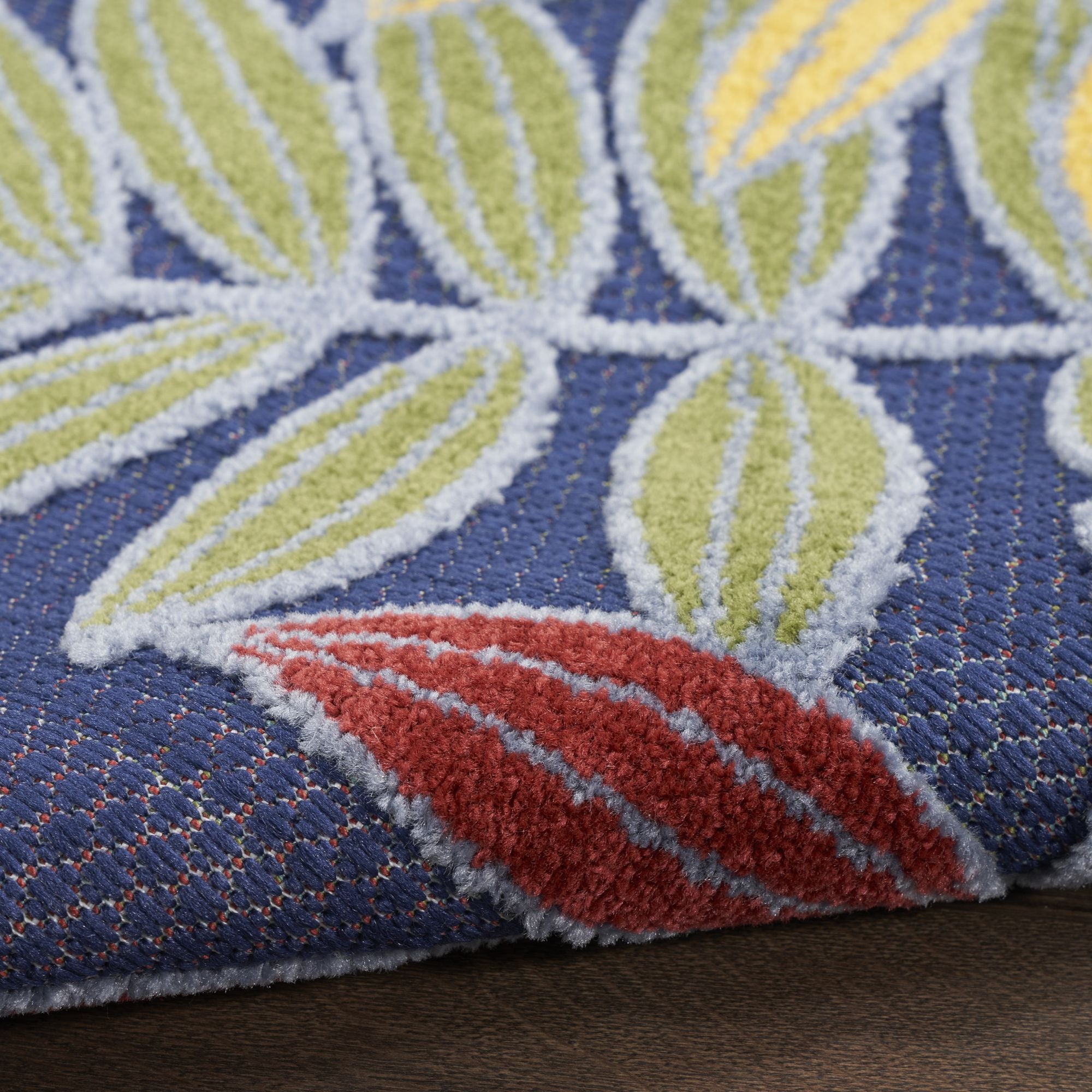 Navy Multicolor Tropical Leaf Indoor/Outdoor Patio Rug