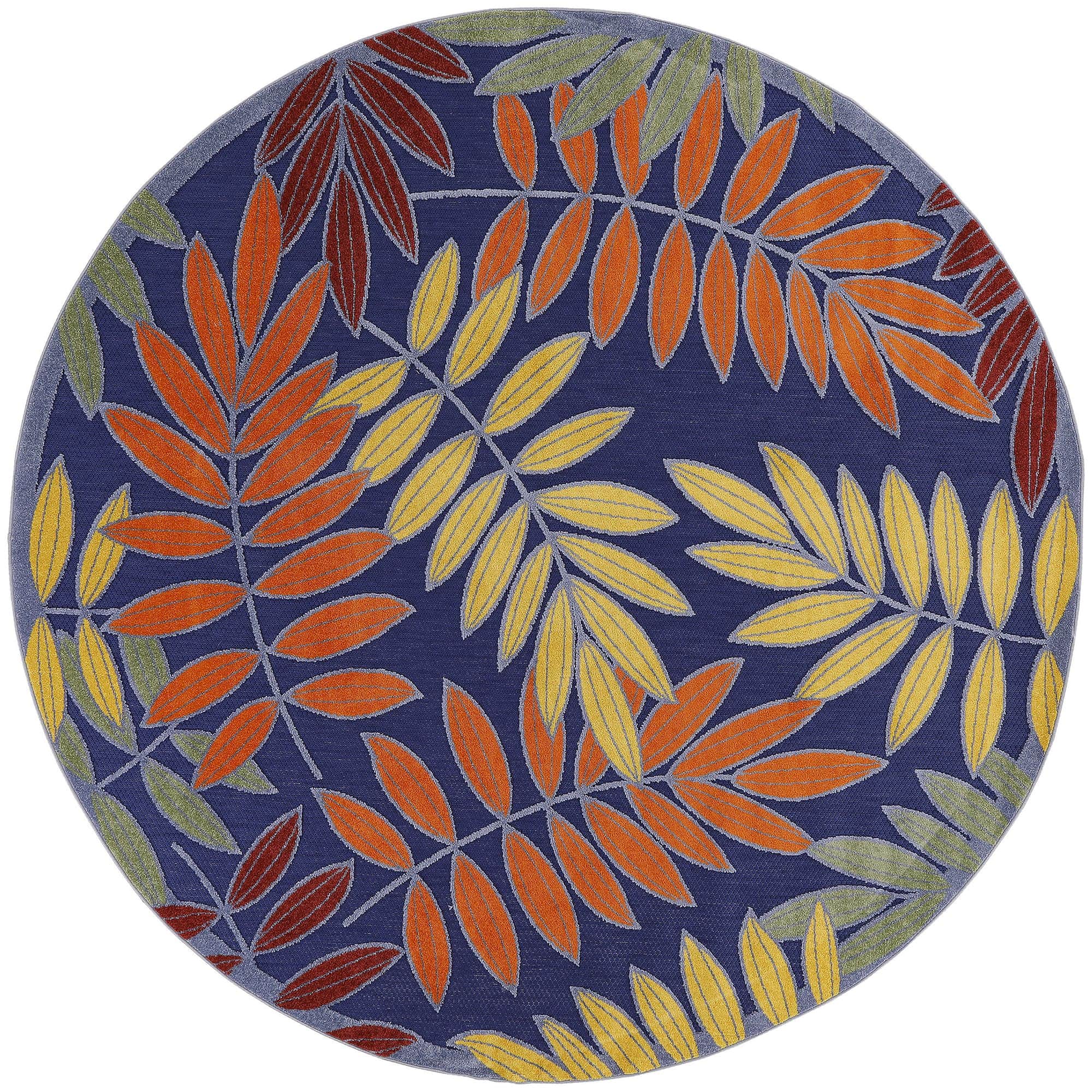 Navy Multicolor Tropical Leaf Indoor/Outdoor Patio Rug