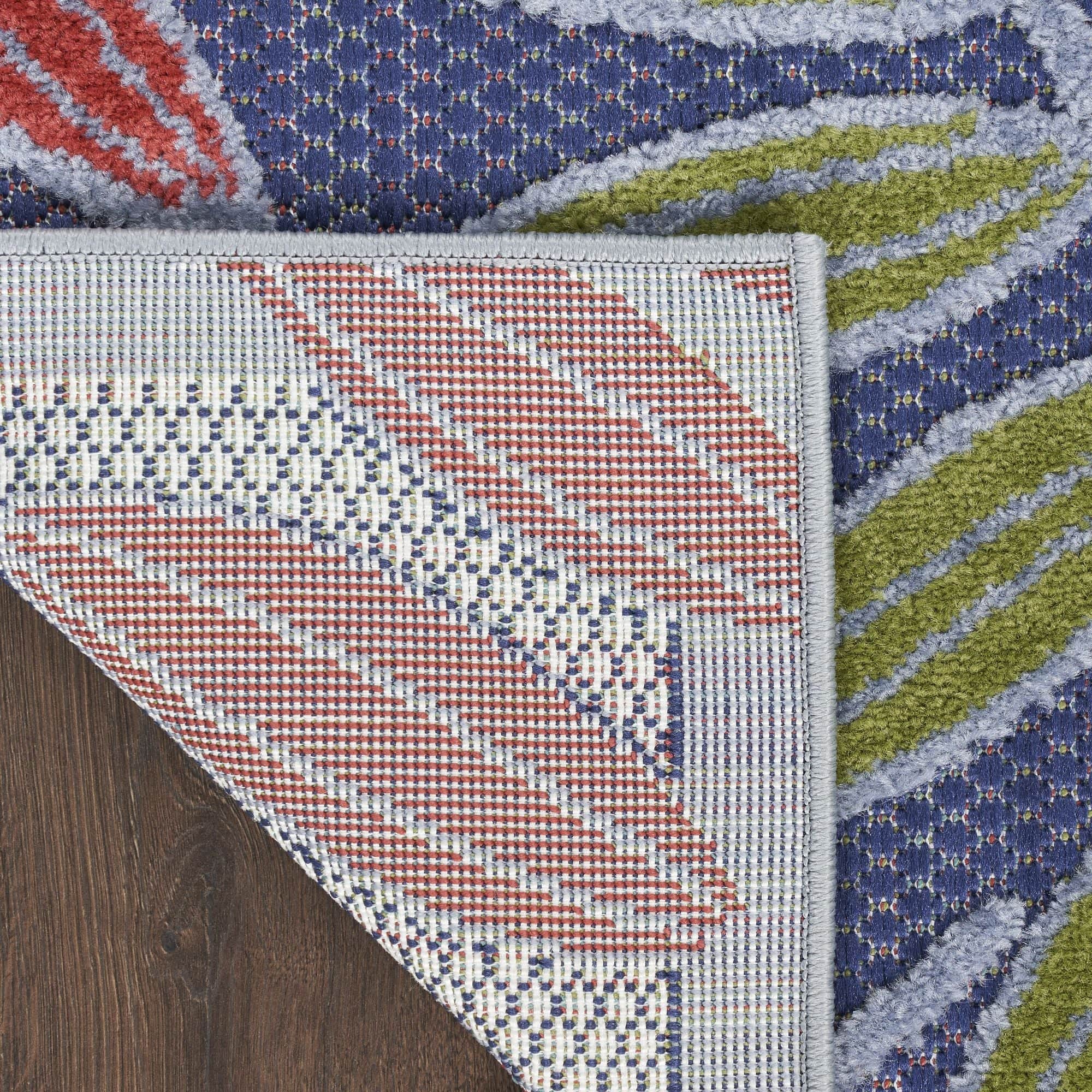 Navy Multicolor Tropical Leaf Indoor/Outdoor Patio Rug