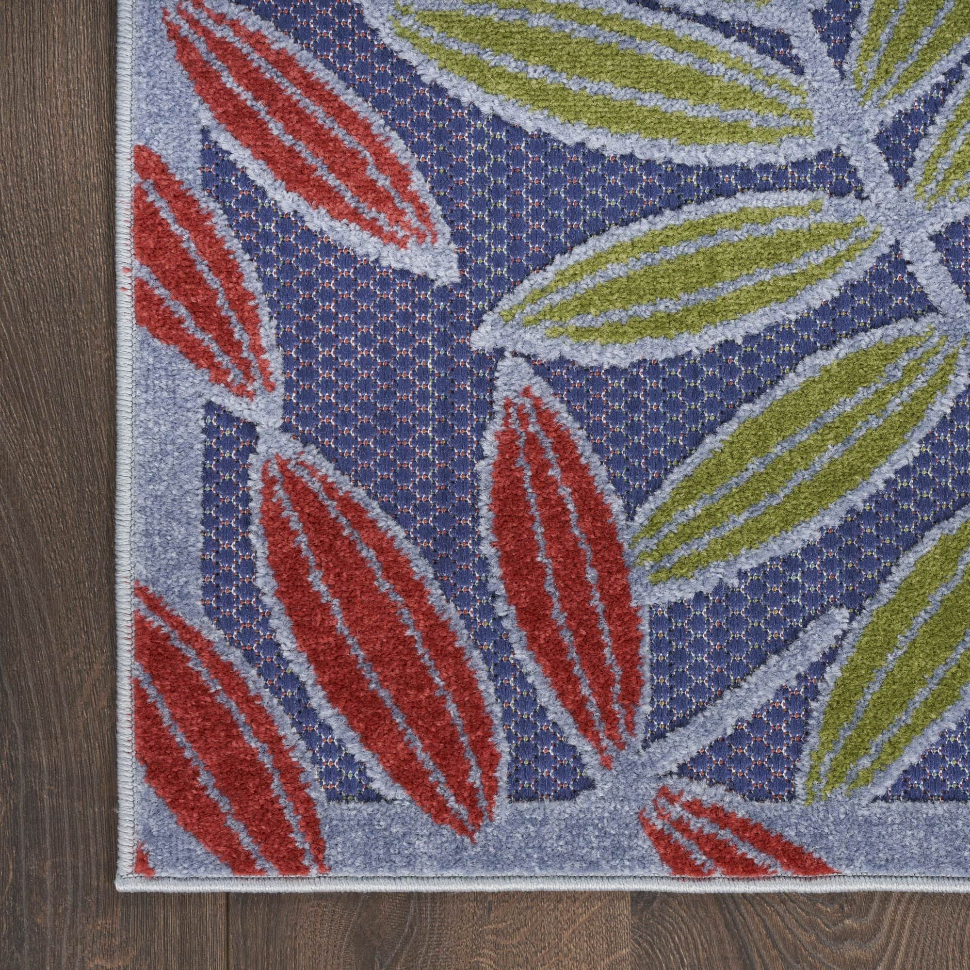 Navy Multicolor Tropical Leaf Indoor/Outdoor Patio Rug
