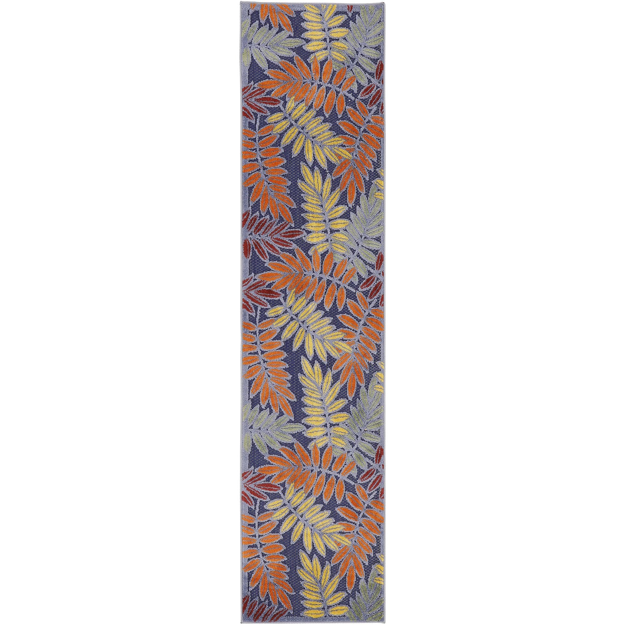 Navy Multicolor Tropical Leaf Indoor/Outdoor Patio Rug