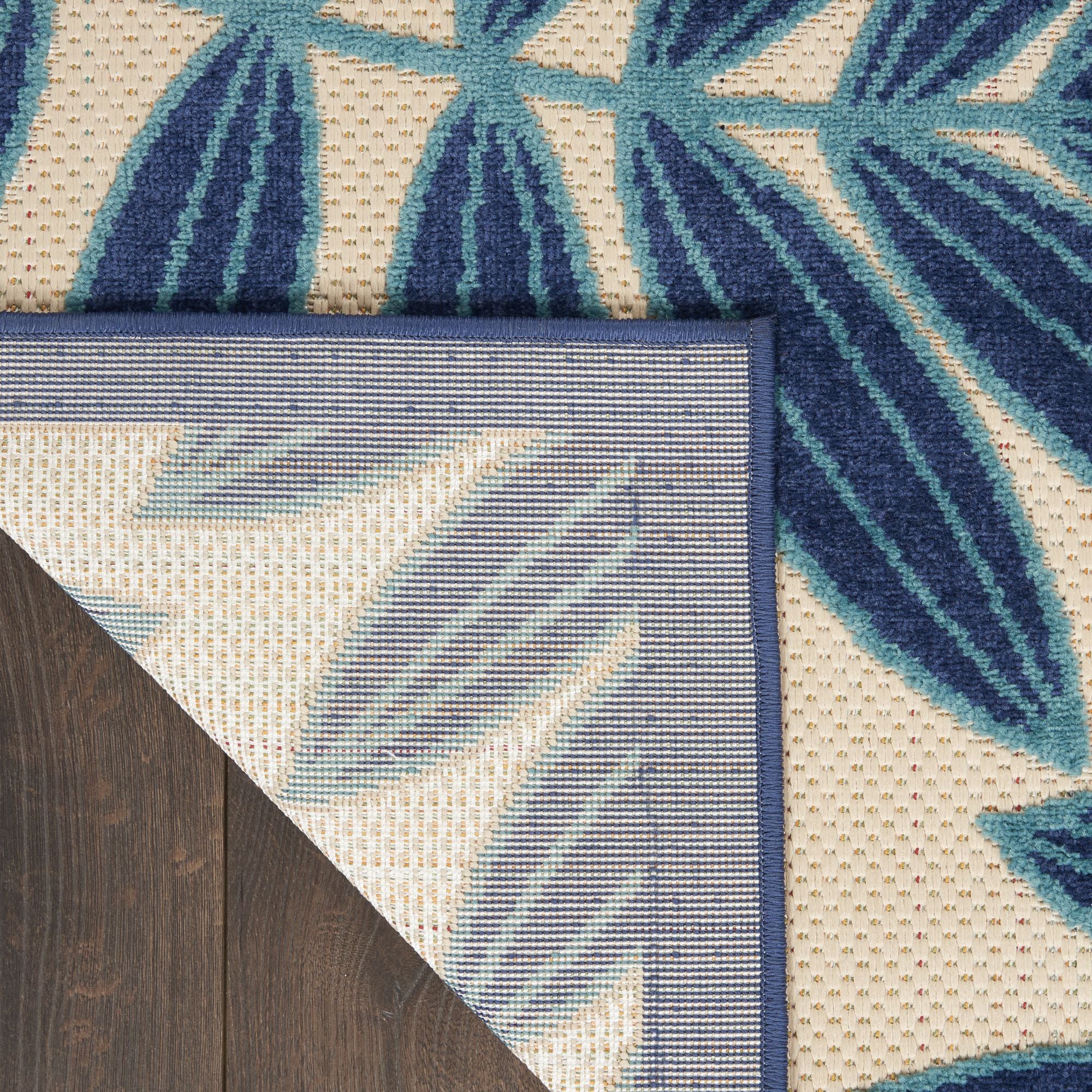 Navy Tropical Leaf Indoor/Outdoor Patio Rug