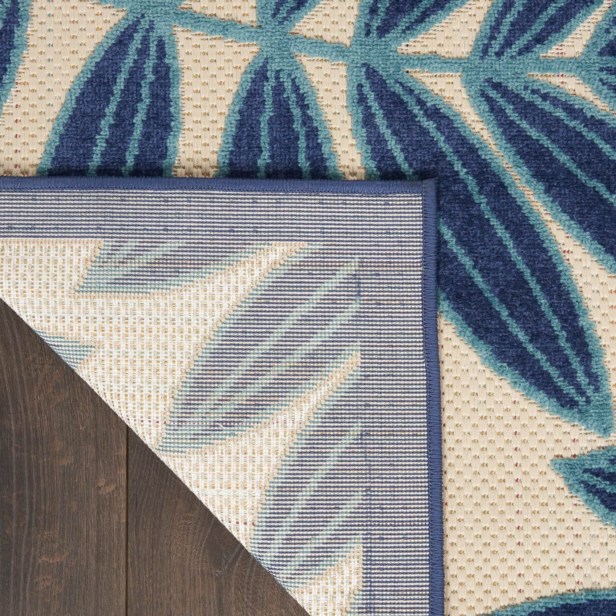 Navy Tropical Leaf Indoor/Outdoor Patio Rug