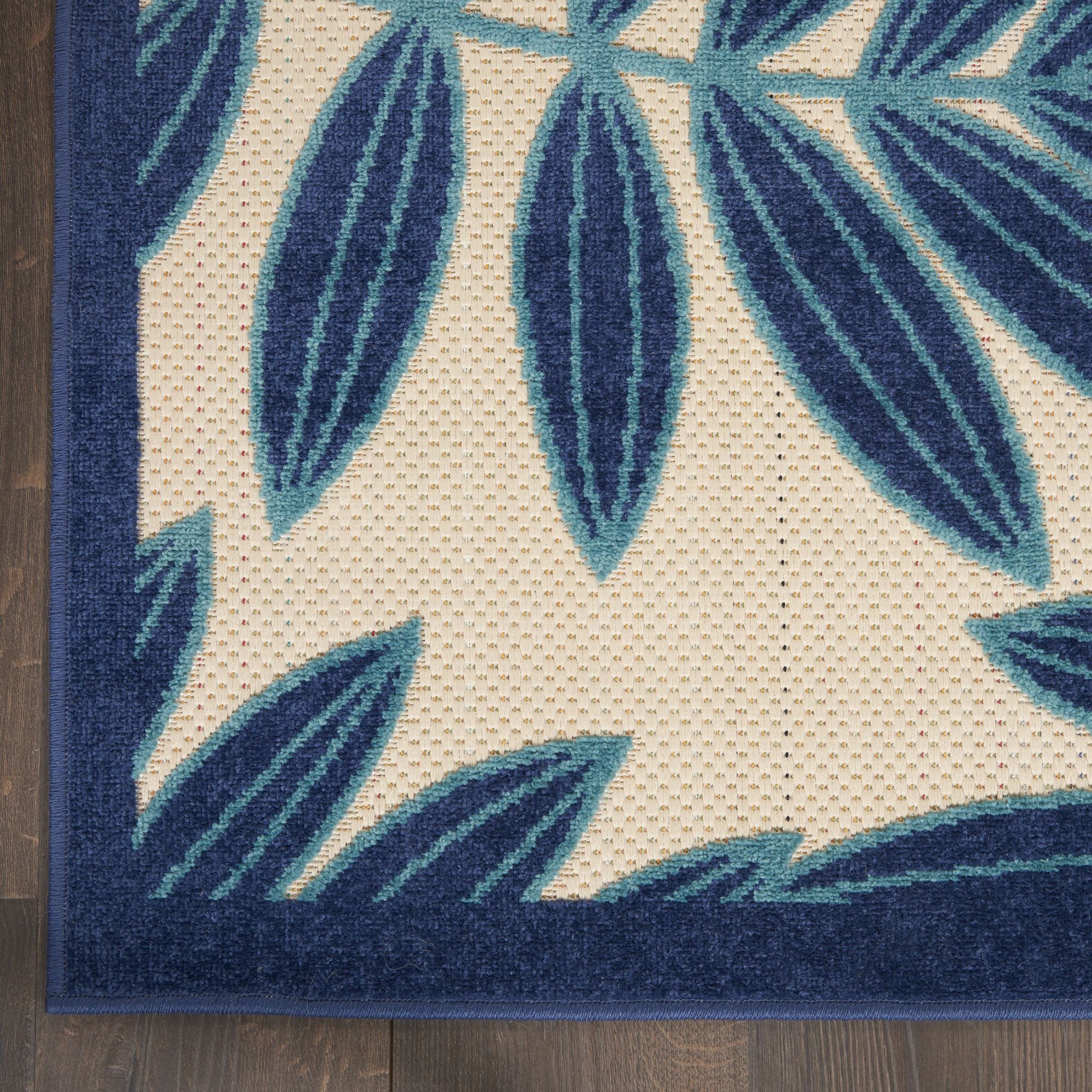 Navy Tropical Leaf Indoor/Outdoor Patio Rug