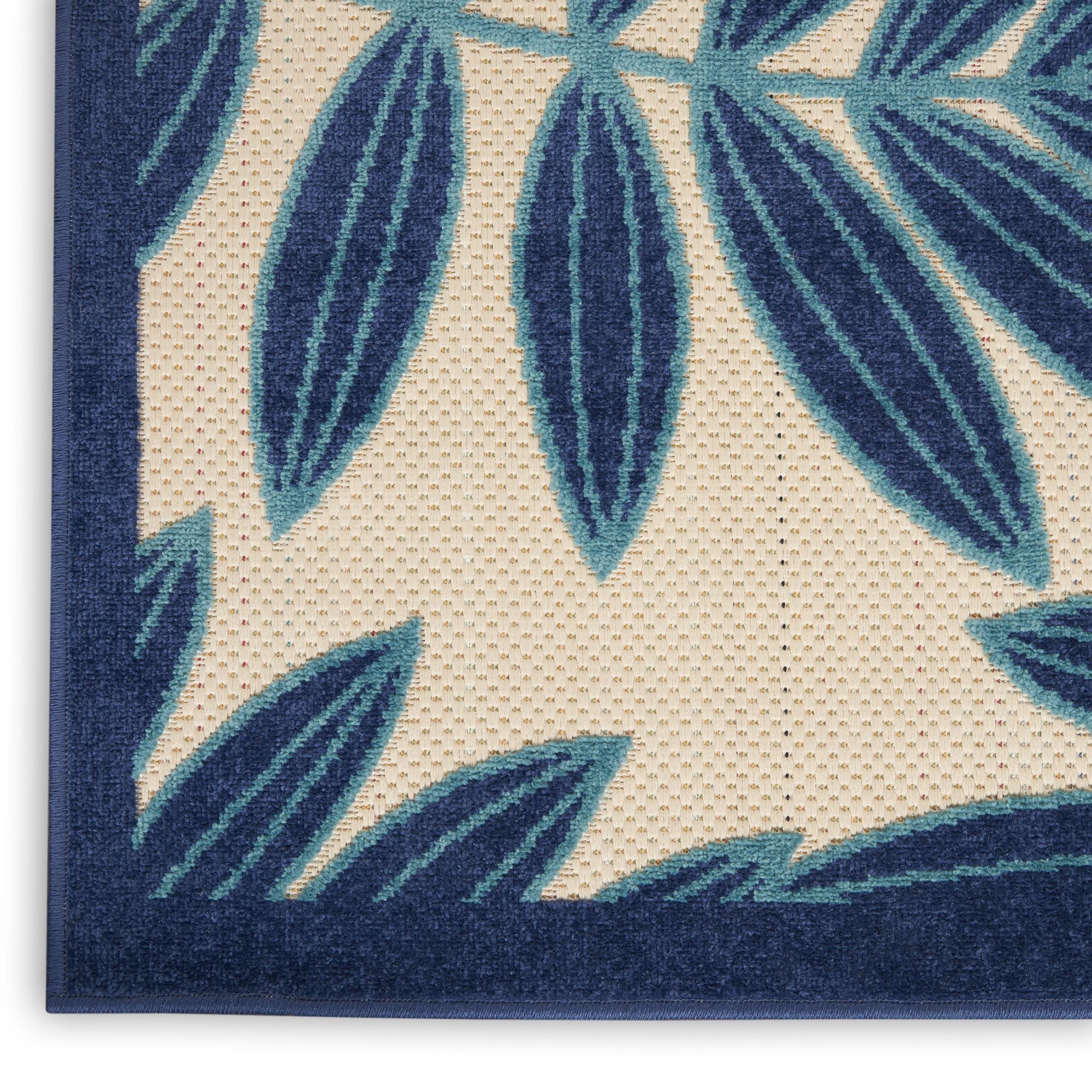 Navy Tropical Leaf Indoor/Outdoor Patio Rug