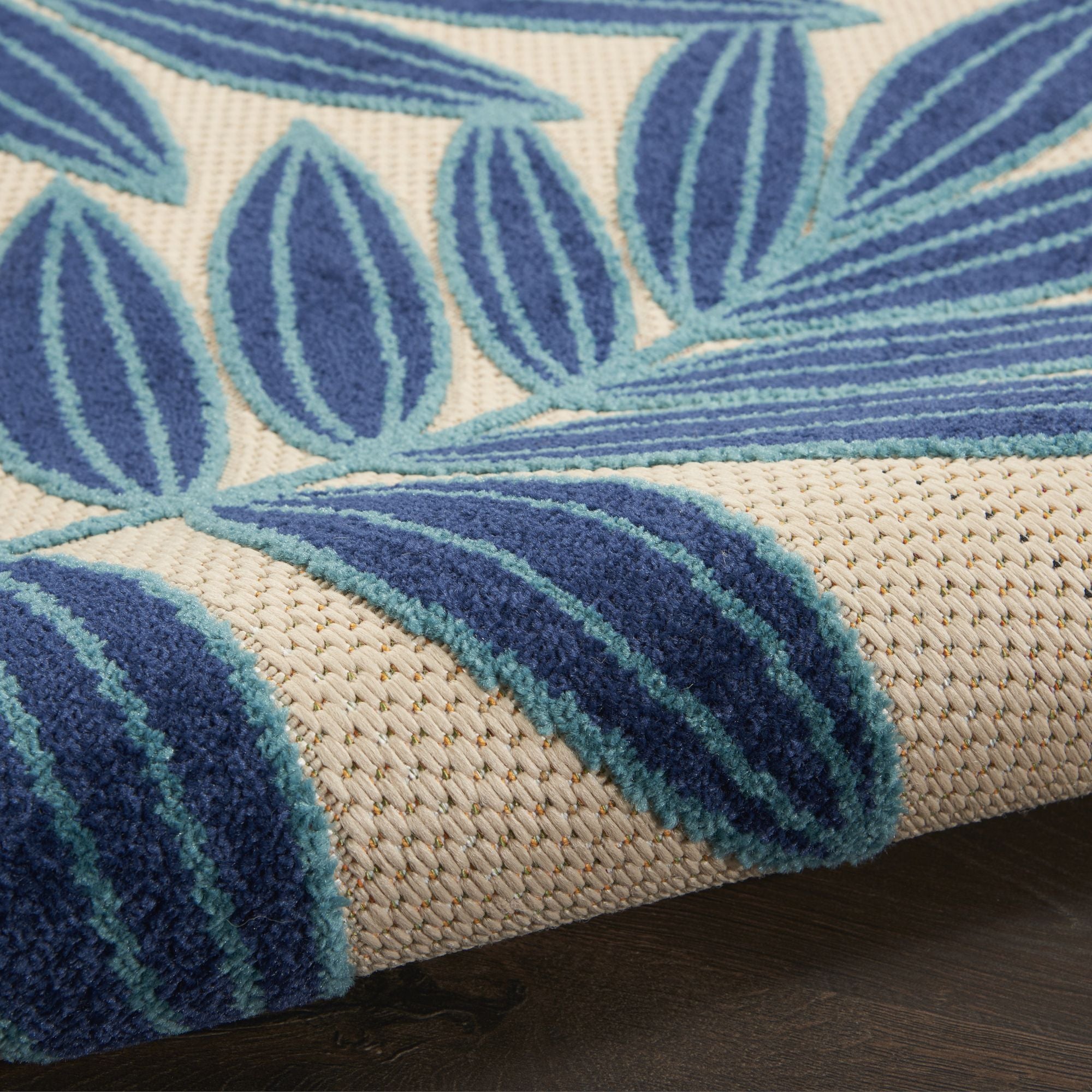 Navy Tropical Leaf Indoor/Outdoor Patio Rug