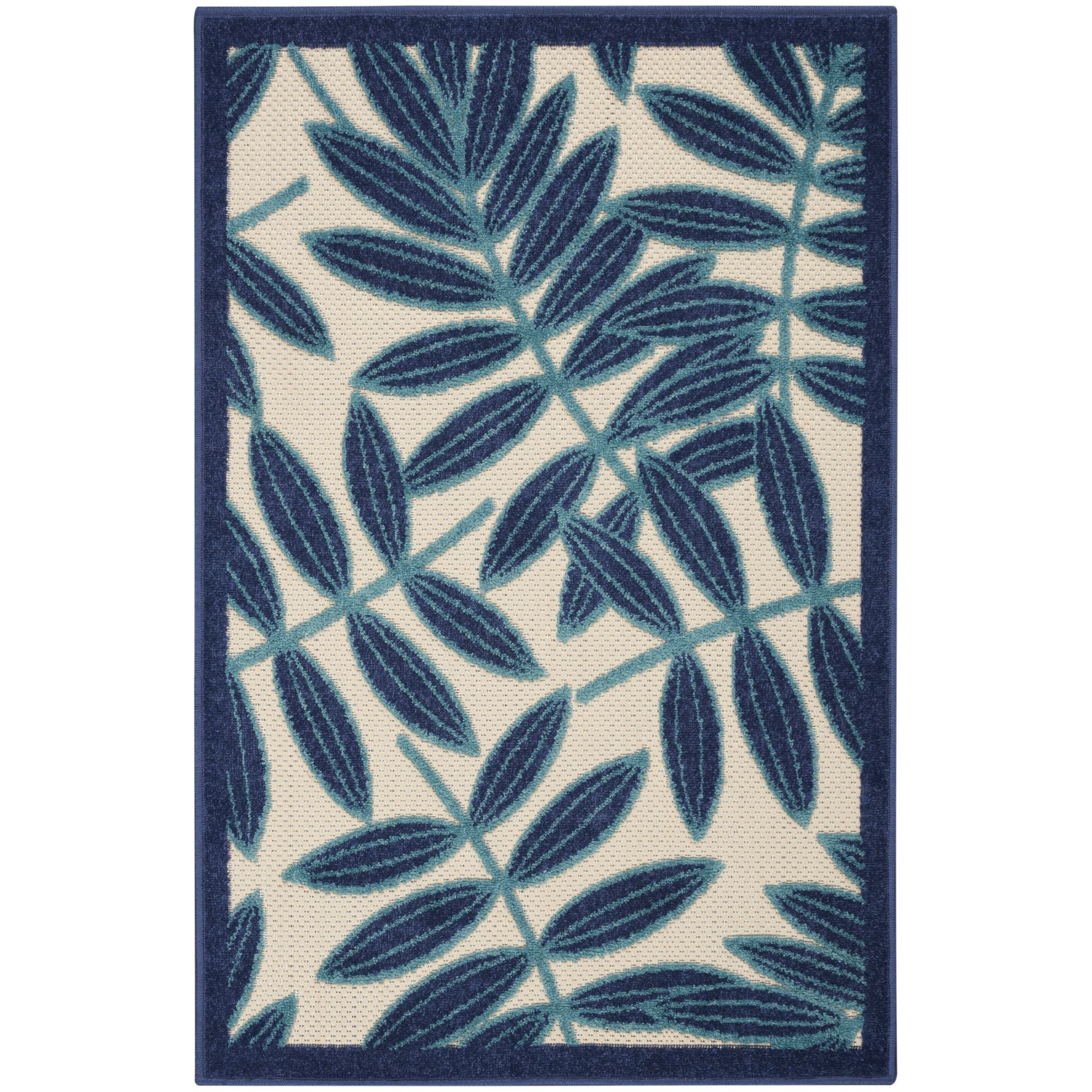 Navy Tropical Leaf Indoor/Outdoor Patio Rug