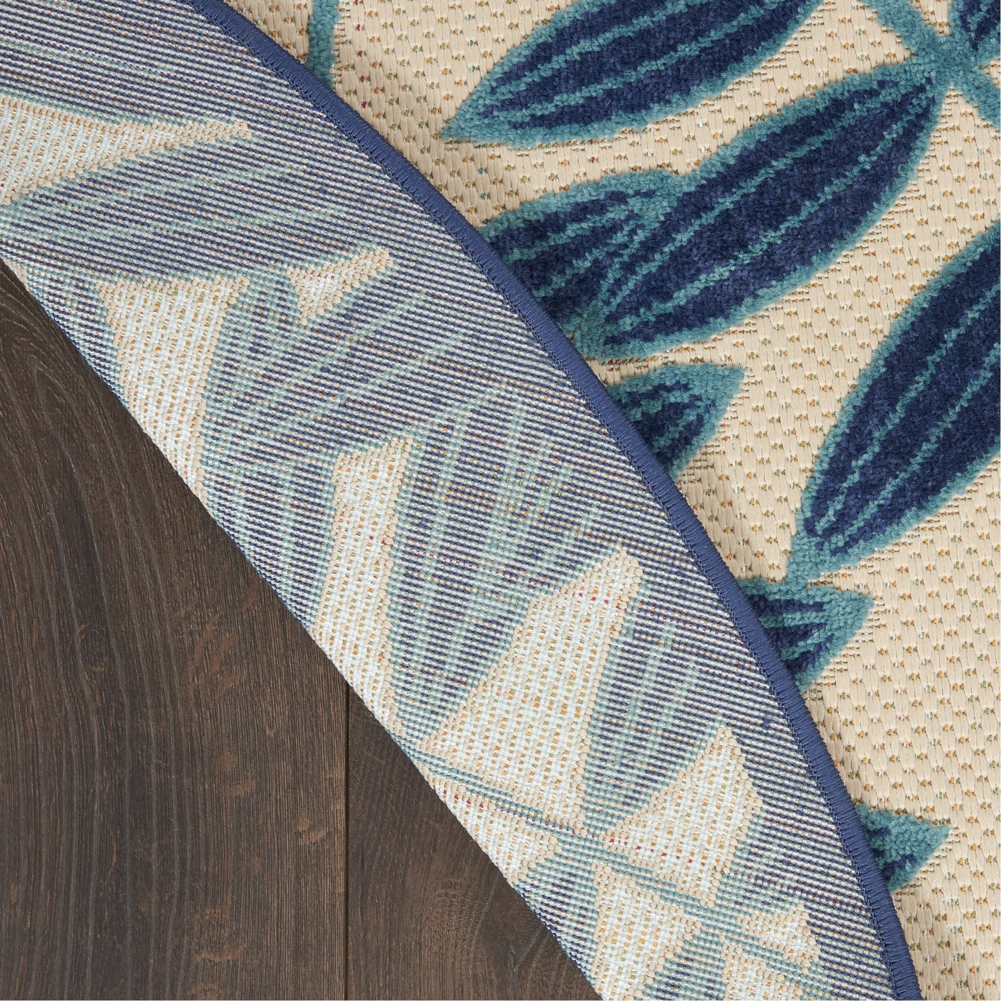 Navy Tropical Leaf Indoor/Outdoor Patio Rug