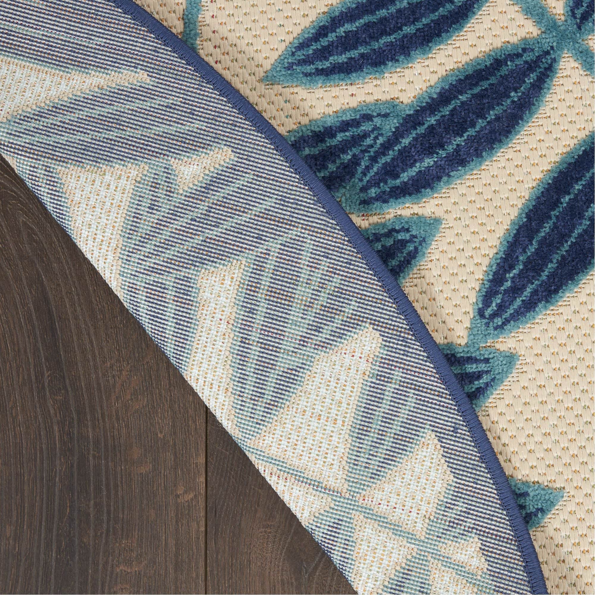 Navy Tropical Leaf Indoor/Outdoor Patio Rug