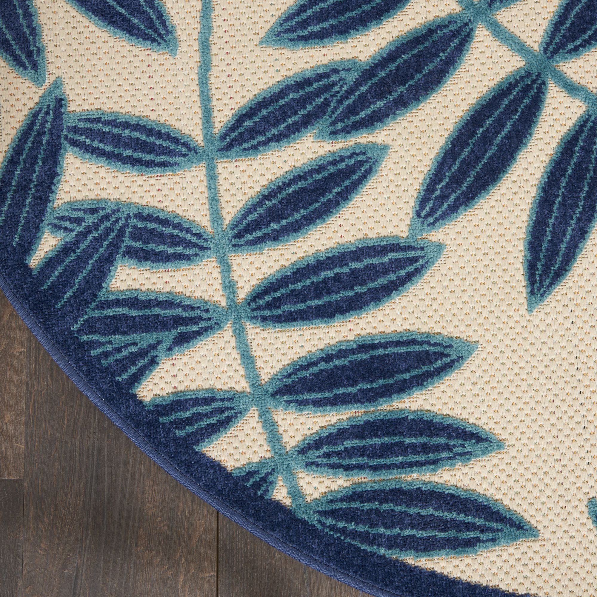 Navy Tropical Leaf Indoor/Outdoor Patio Rug