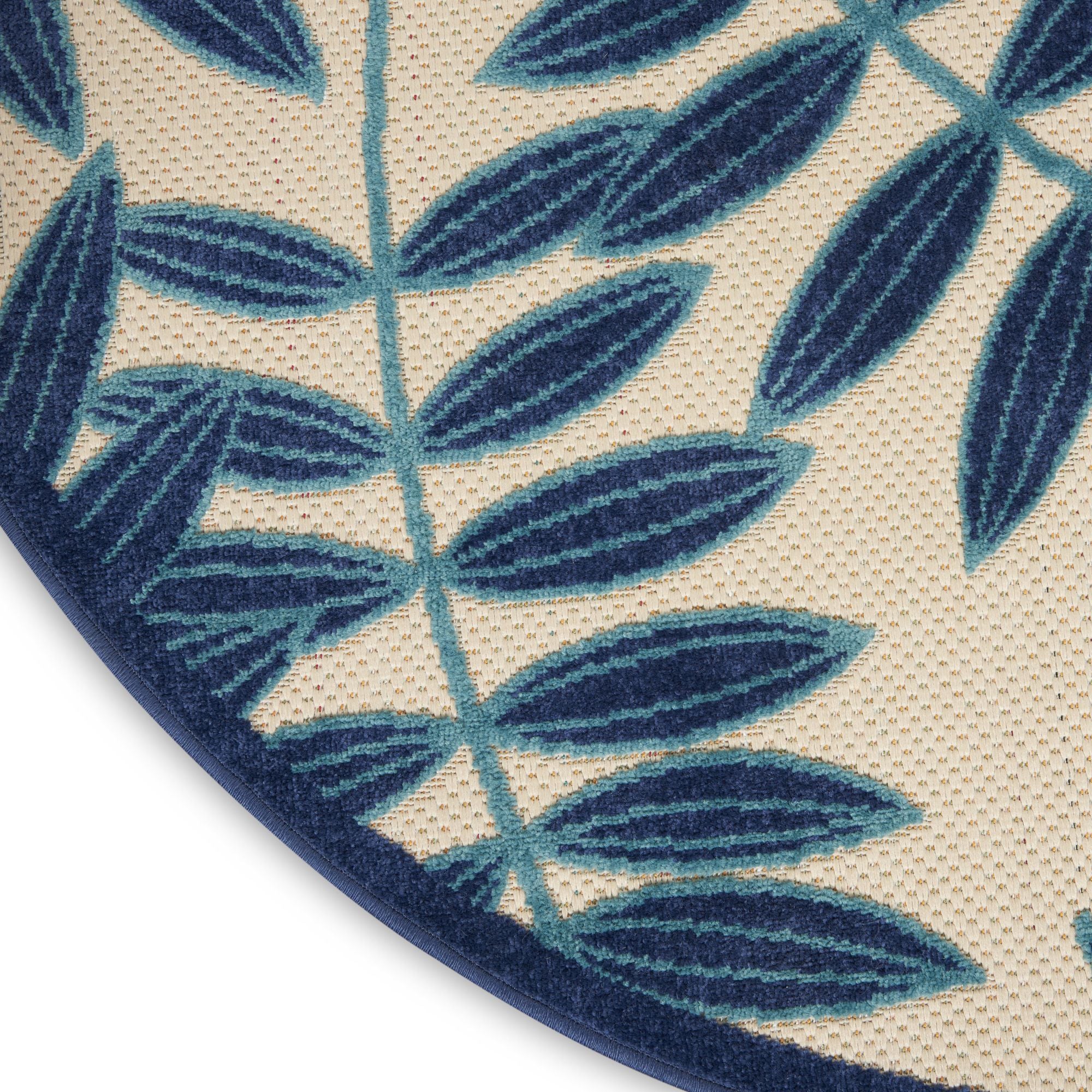 Navy Tropical Leaf Indoor/Outdoor Patio Rug