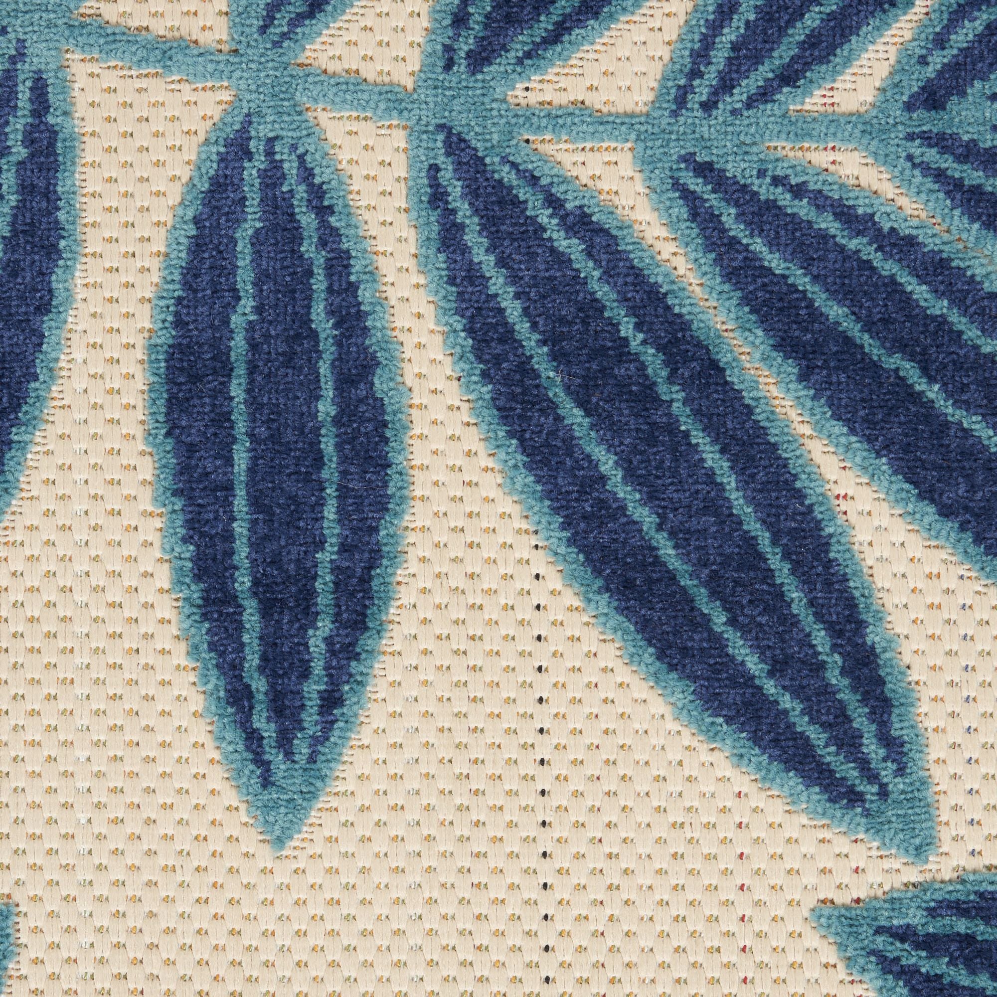Navy Tropical Leaf Indoor/Outdoor Patio Rug