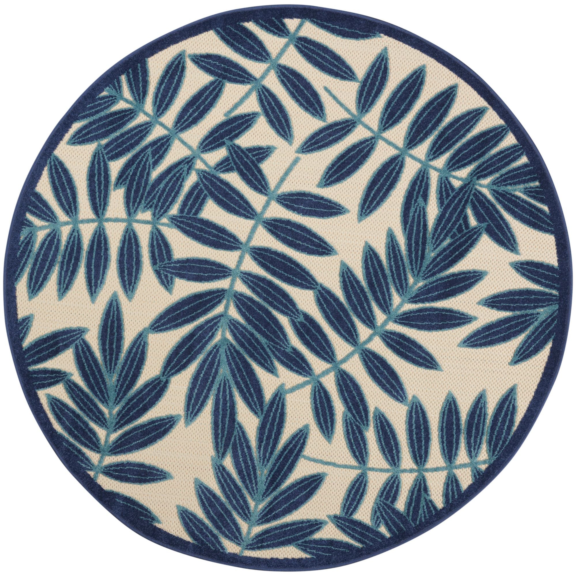 Navy Tropical Leaf Indoor/Outdoor Patio Rug