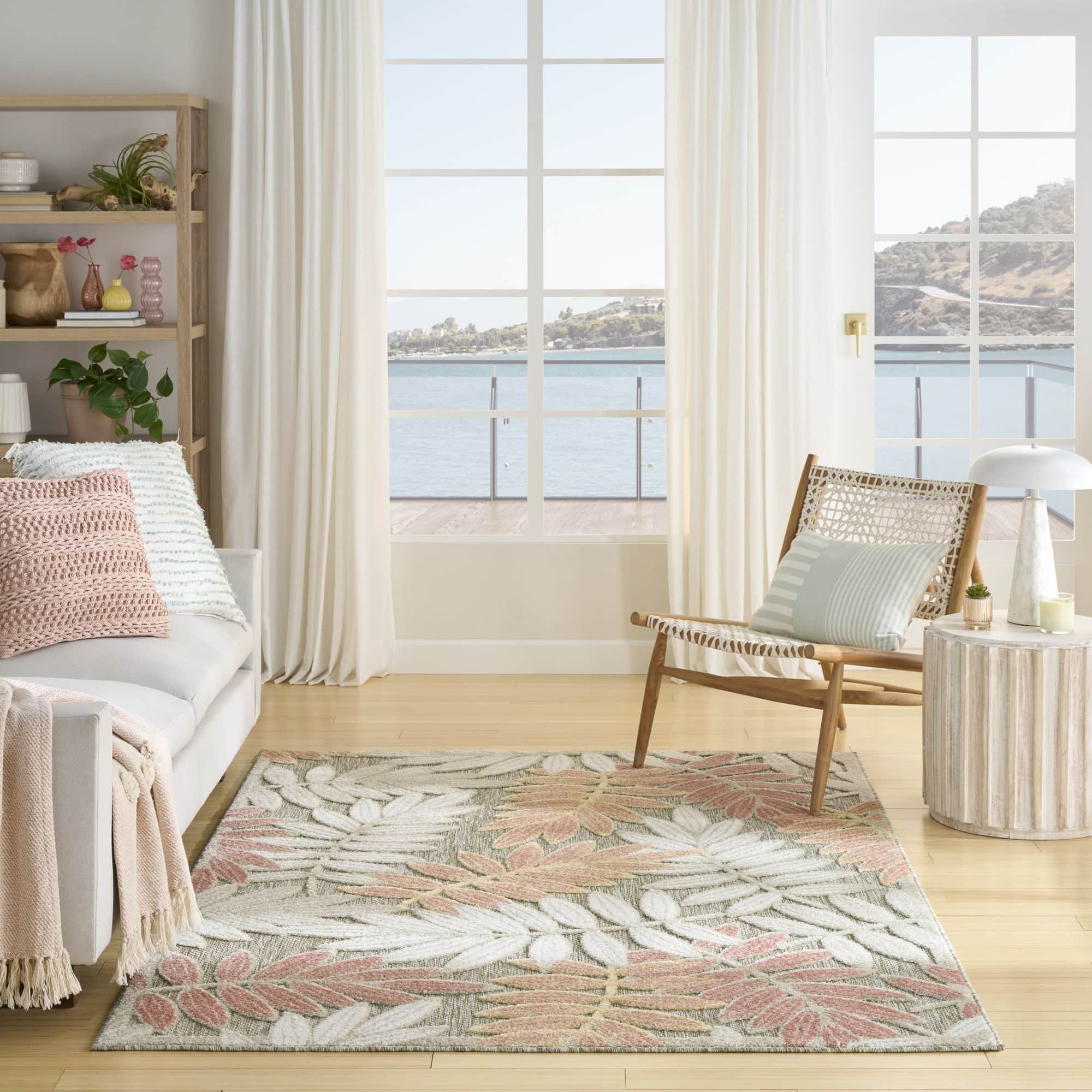 Sage Rose Tropical Leaf Indoor/Outdoor Patio Rug