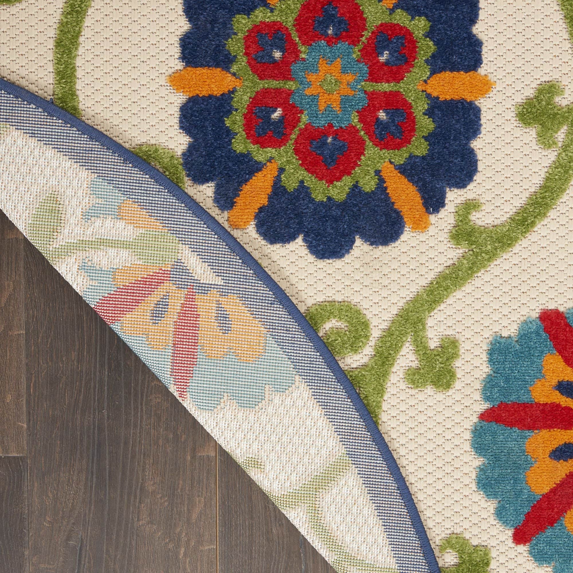 Blue Multicolor Contemporary Floral Indoor Outdoor Patio Rug
