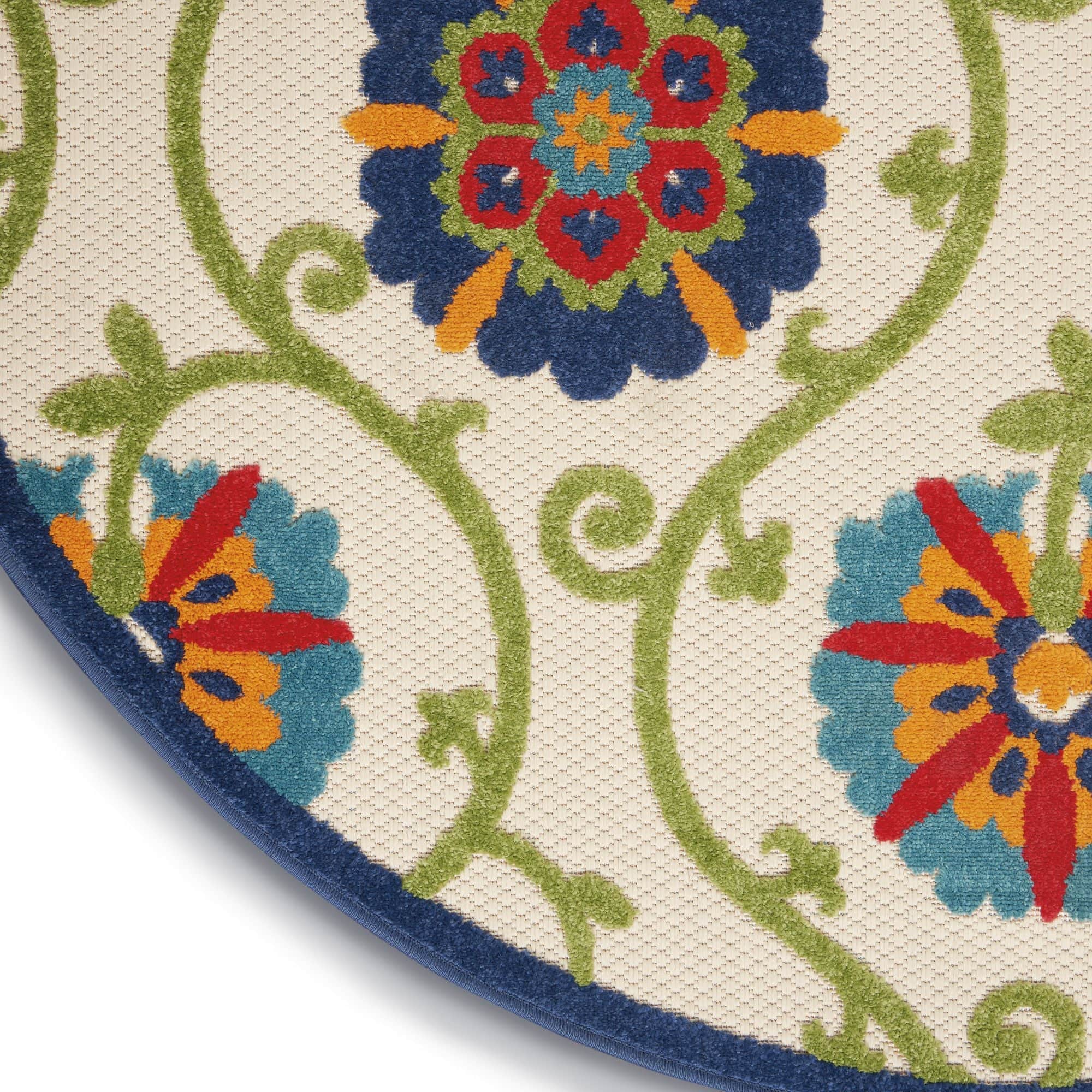 Blue Multicolor Contemporary Floral Indoor Outdoor Patio Rug
