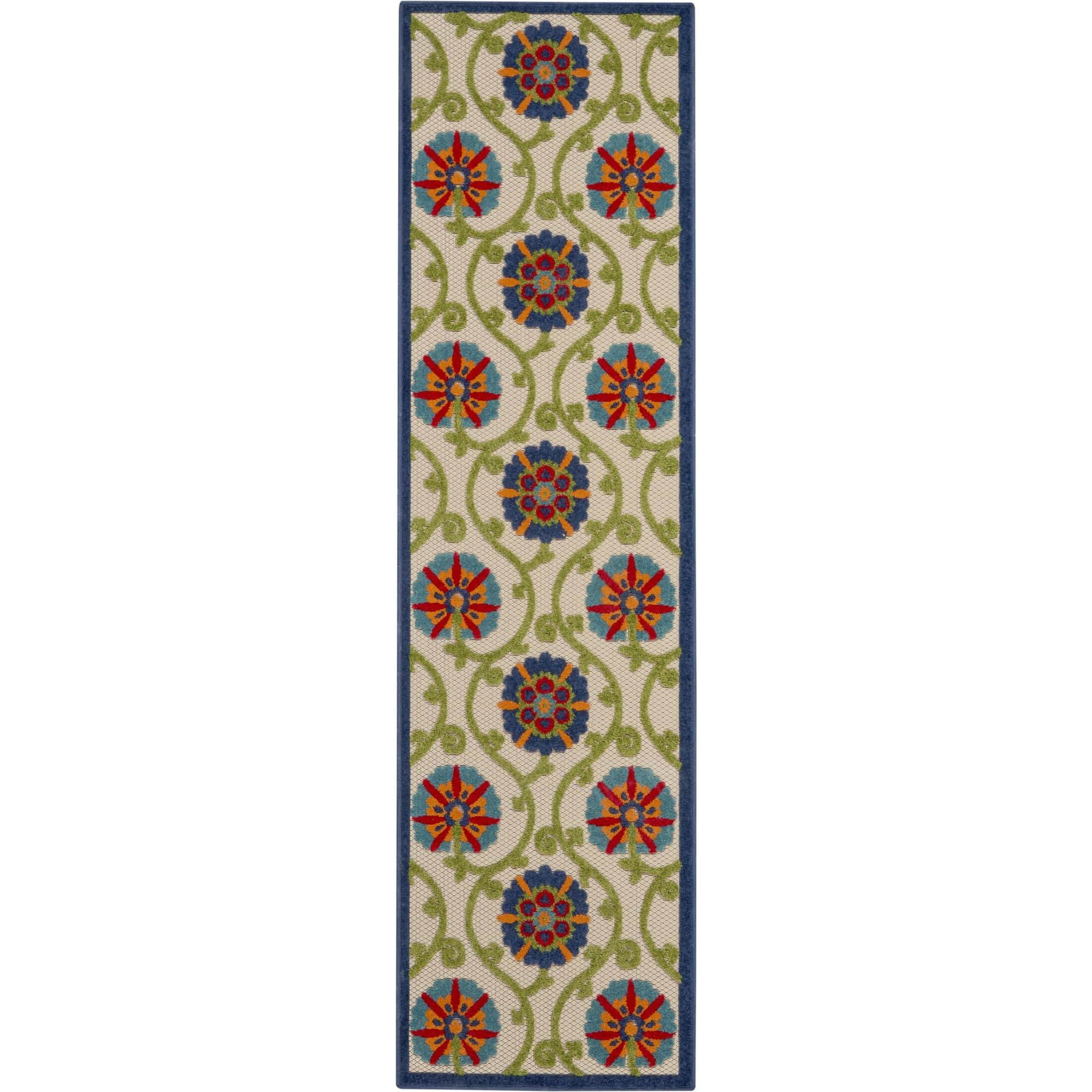 Blue Multicolor Contemporary Floral Indoor Outdoor Patio Rug