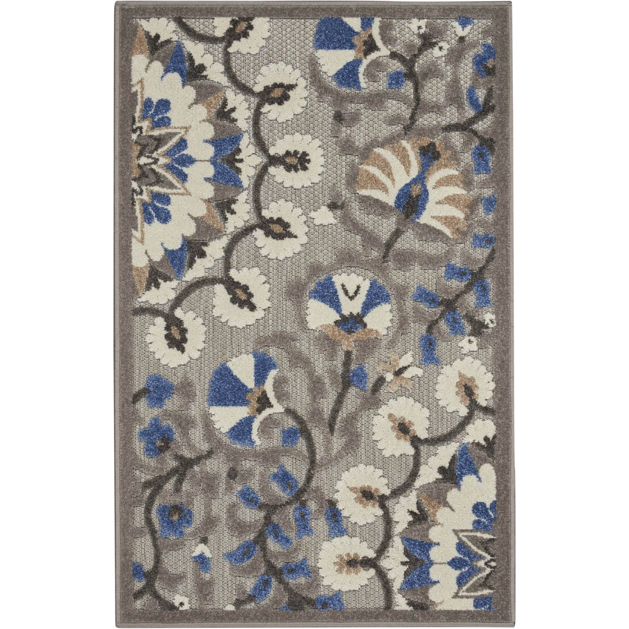 Grey Multicolor Transitional Indoor Outdoor Floral Area Rug
