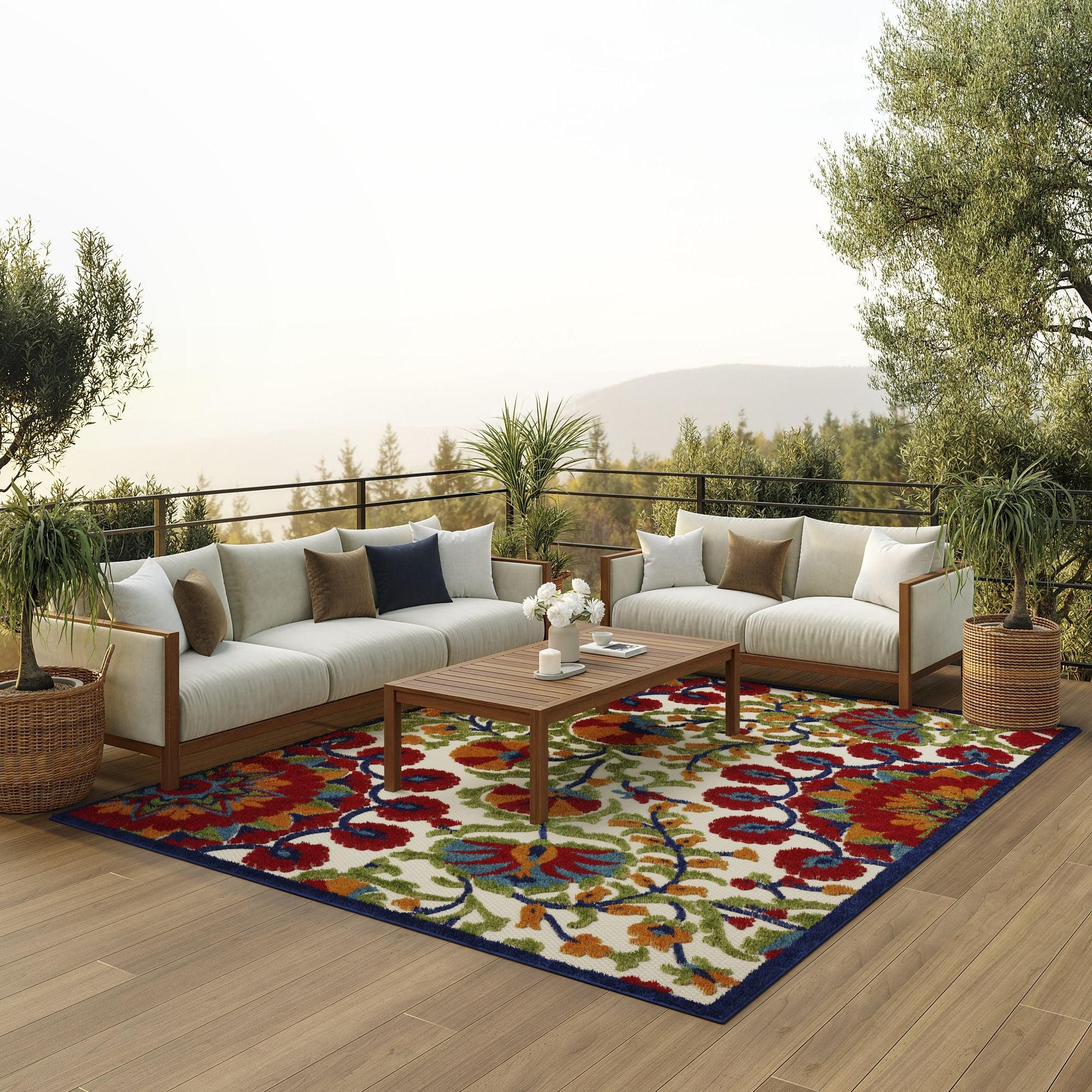 Red Multicolor Transitional Indoor Outdoor Floral Area Rug