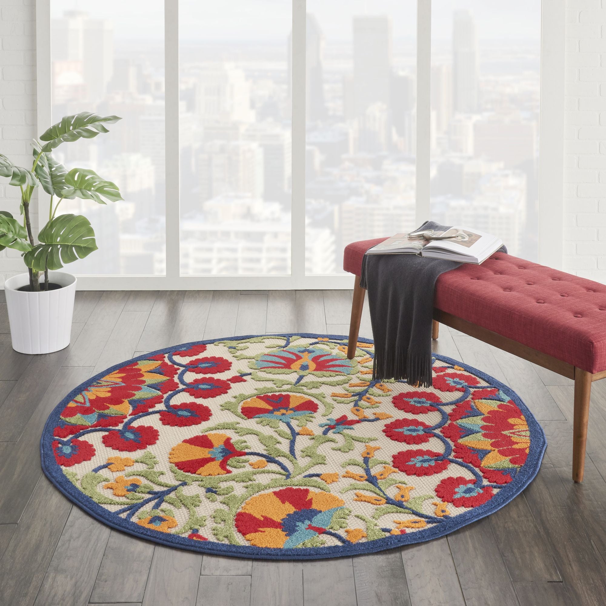 Red Multicolor Transitional Indoor Outdoor Floral Area Rug
