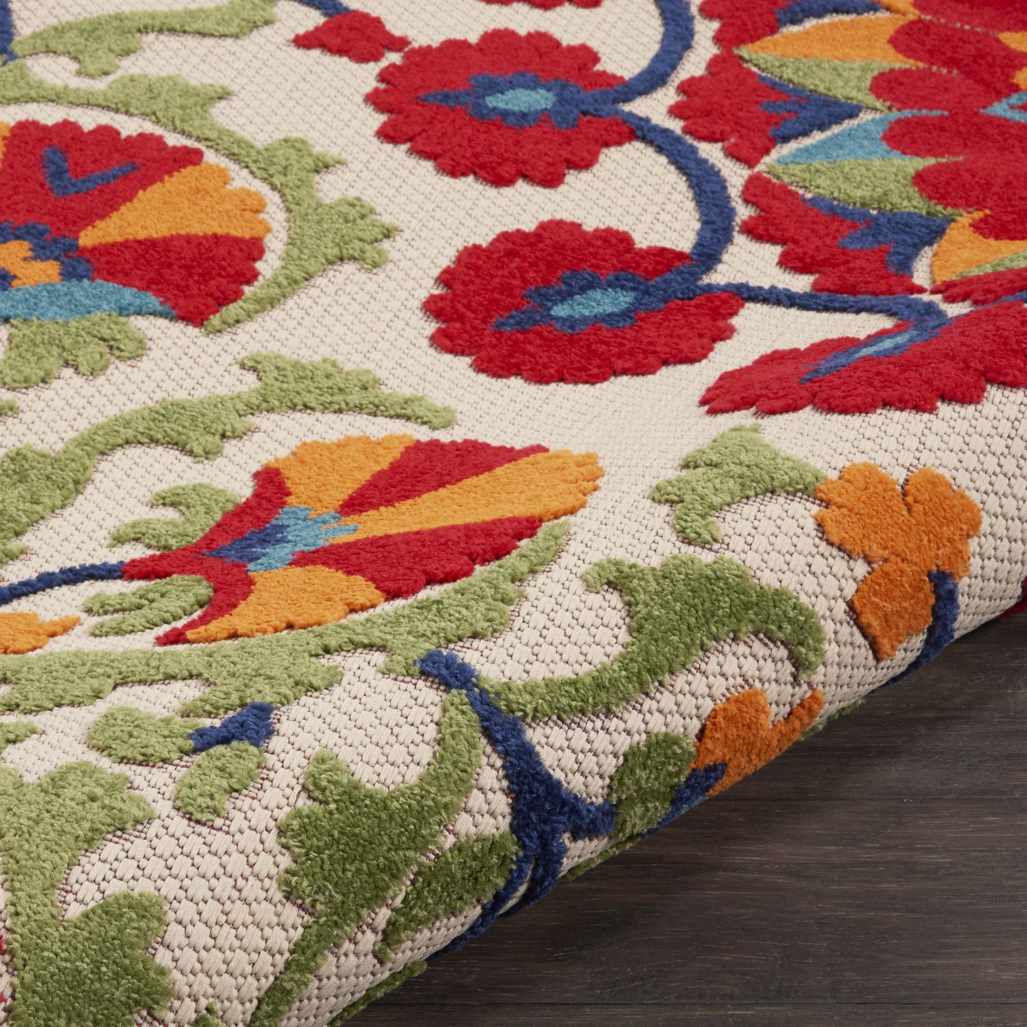 Red Multicolor Transitional Indoor Outdoor Floral Area Rug
