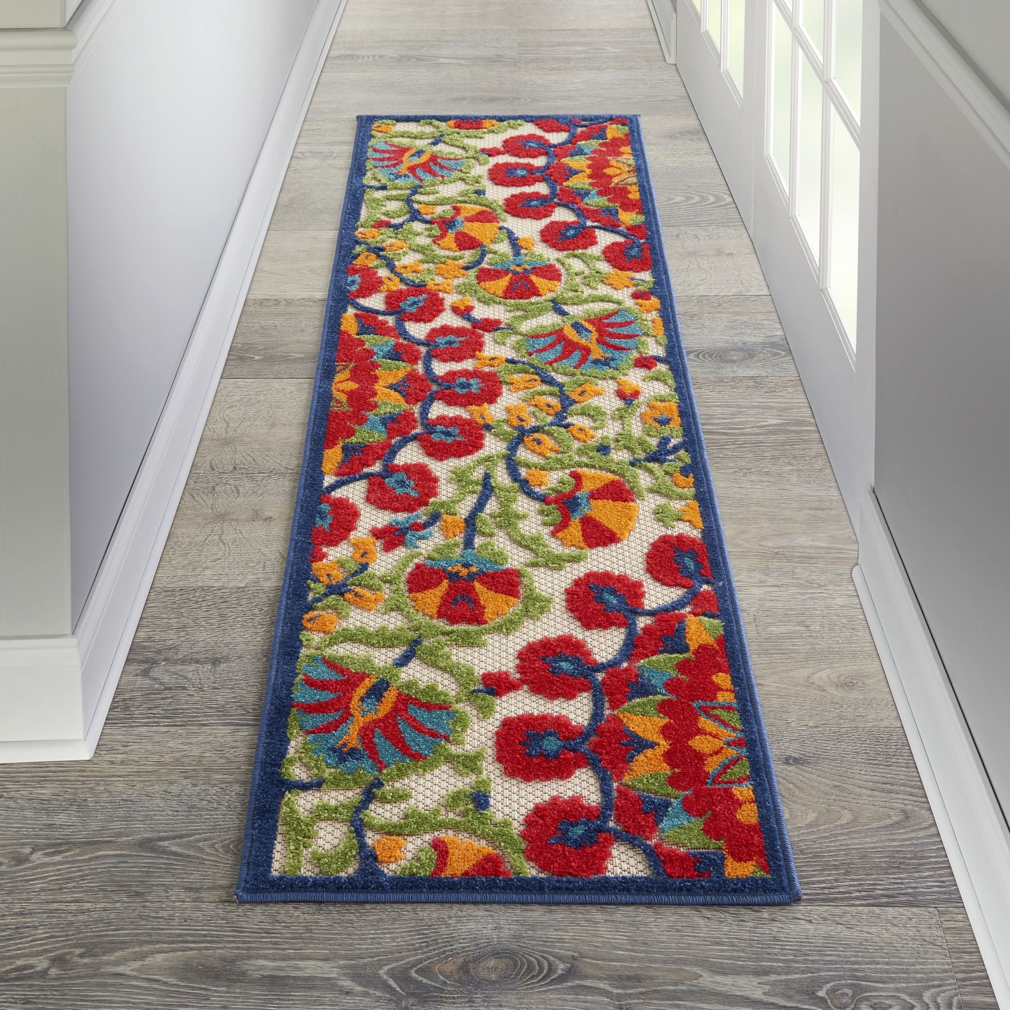 Red Multicolor Transitional Indoor Outdoor Floral Area Rug