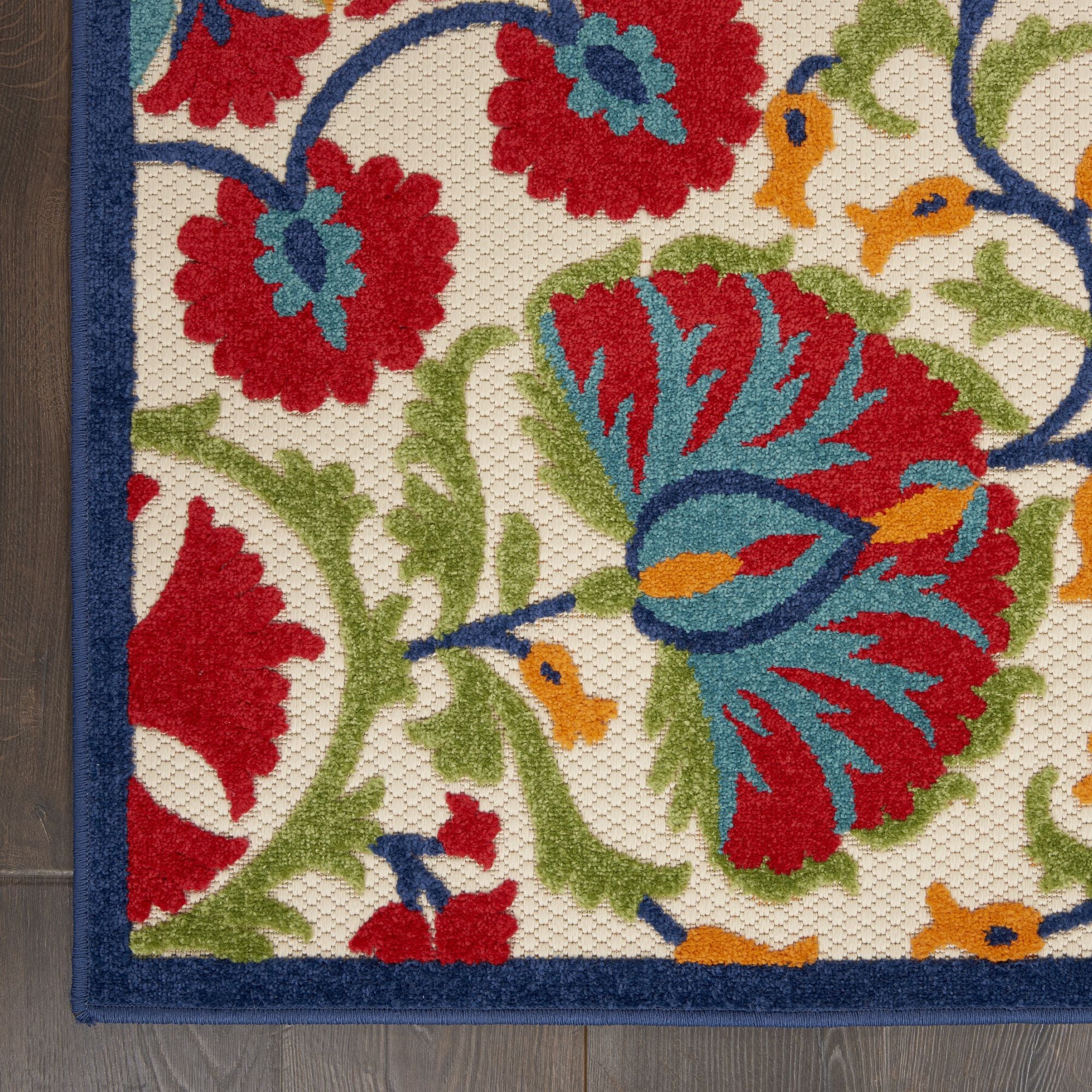 Red Multicolor Transitional Indoor Outdoor Floral Area Rug