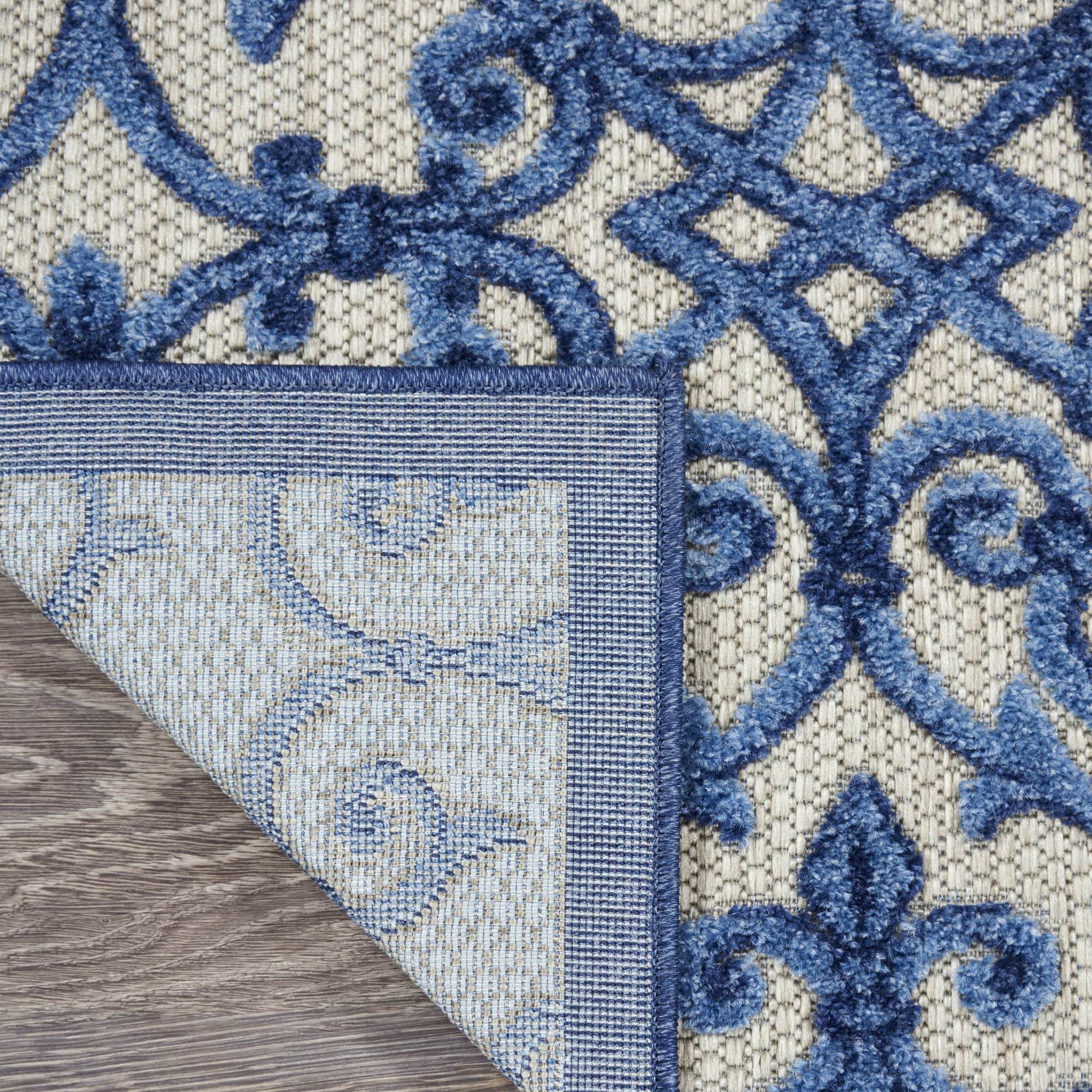 Grey Blue Contemporary Floral Indoor-Outdoor Patio Rug