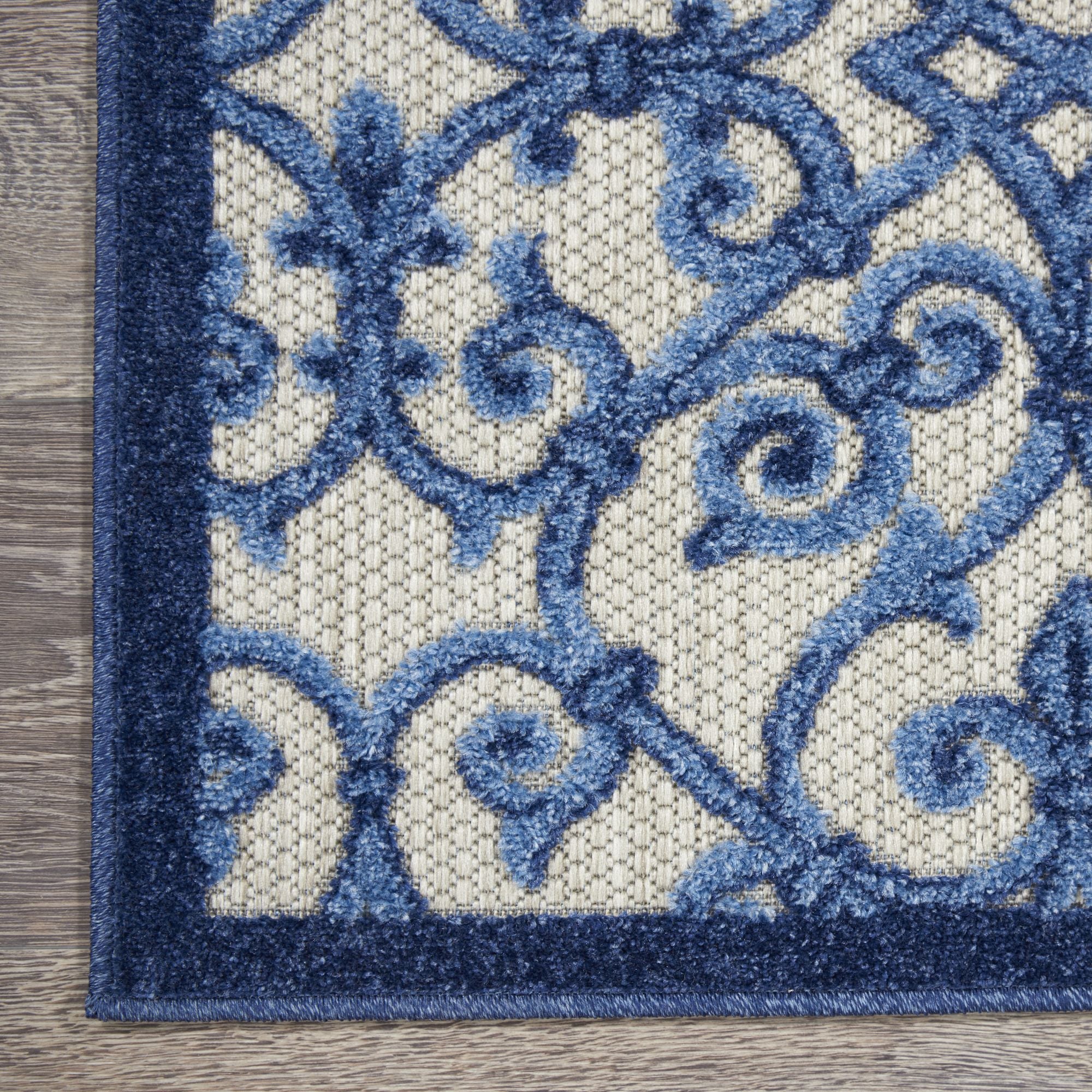 Grey Blue Contemporary Floral Indoor-Outdoor Patio Rug