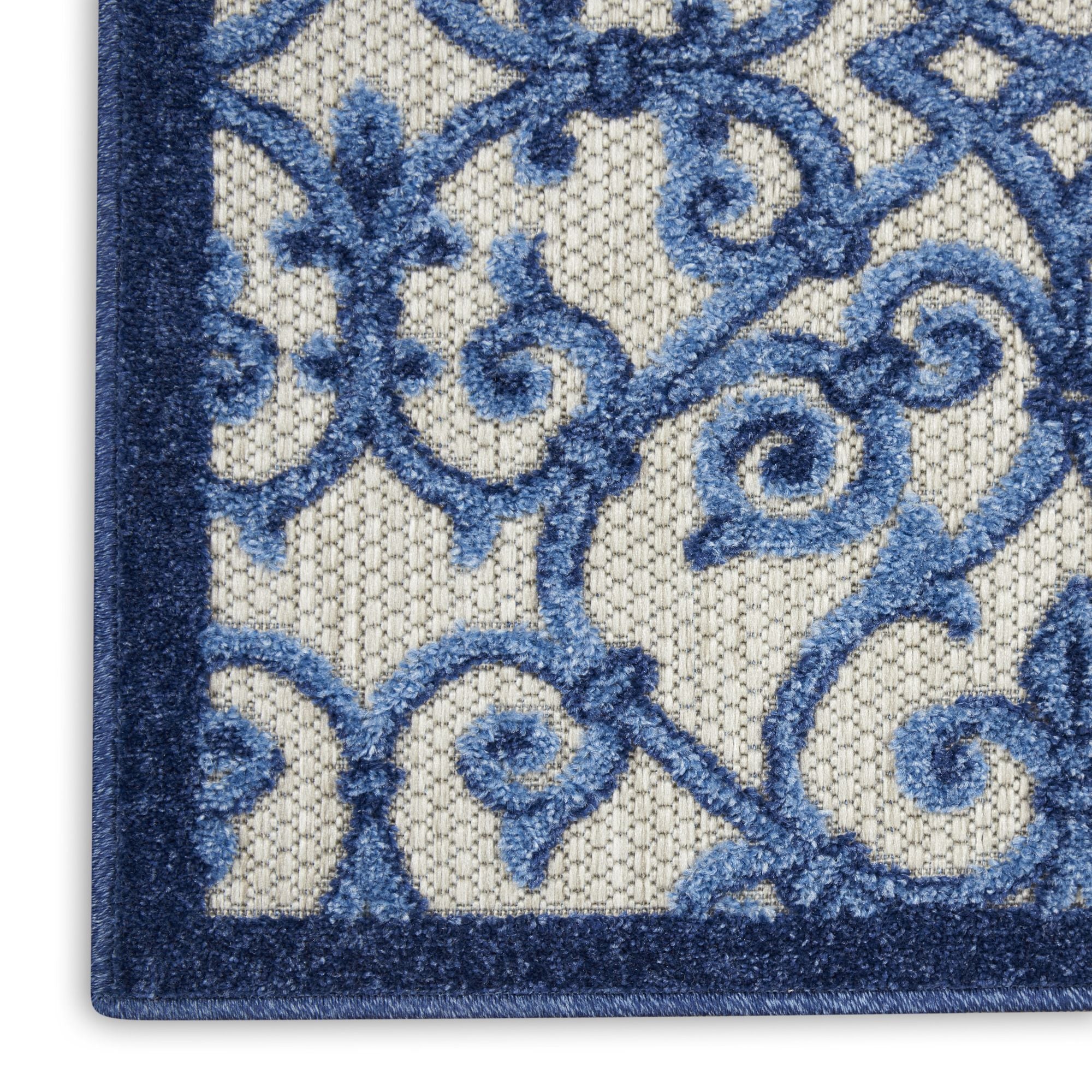 Grey Blue Contemporary Floral Indoor-Outdoor Patio Rug