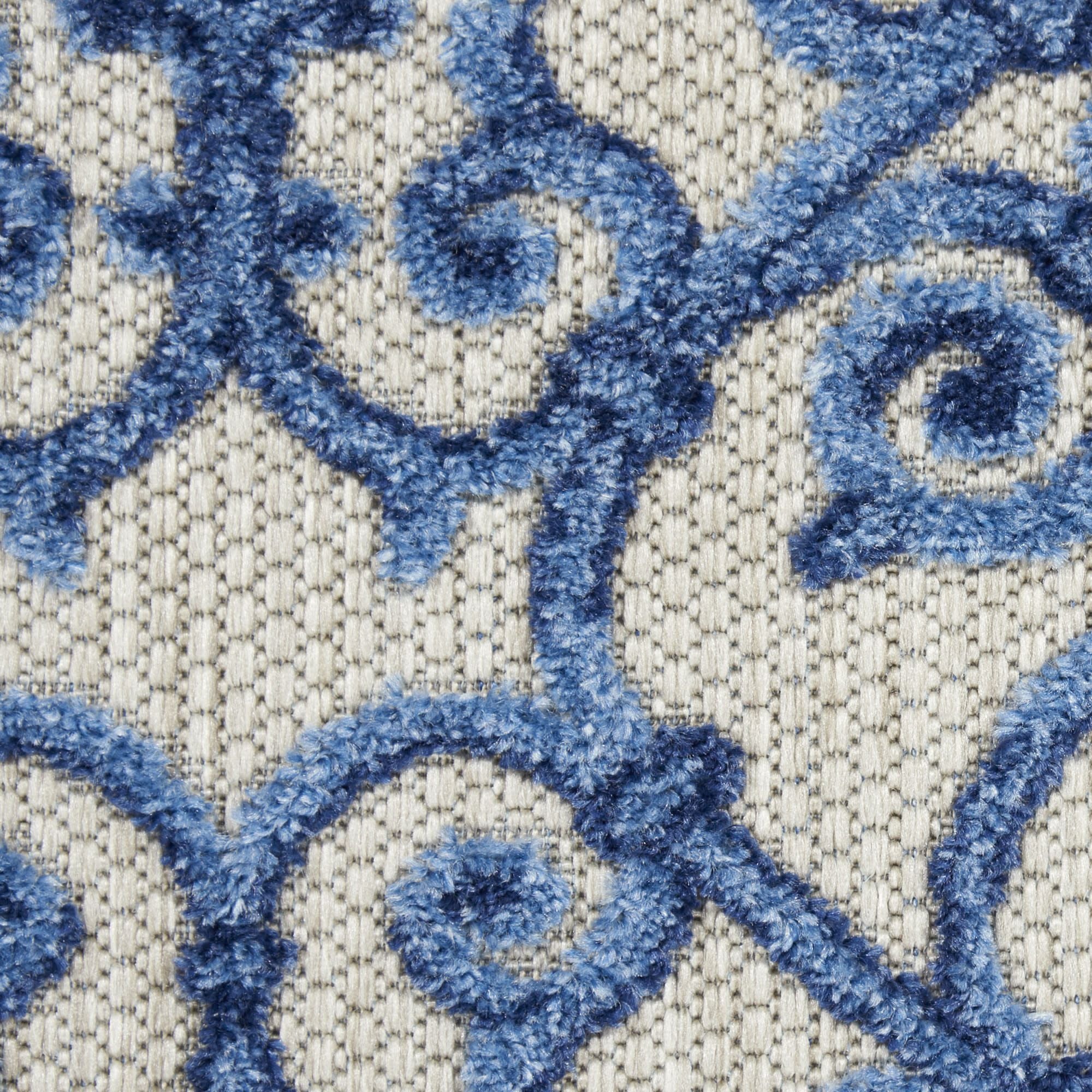 Grey Blue Contemporary Floral Indoor-Outdoor Patio Rug