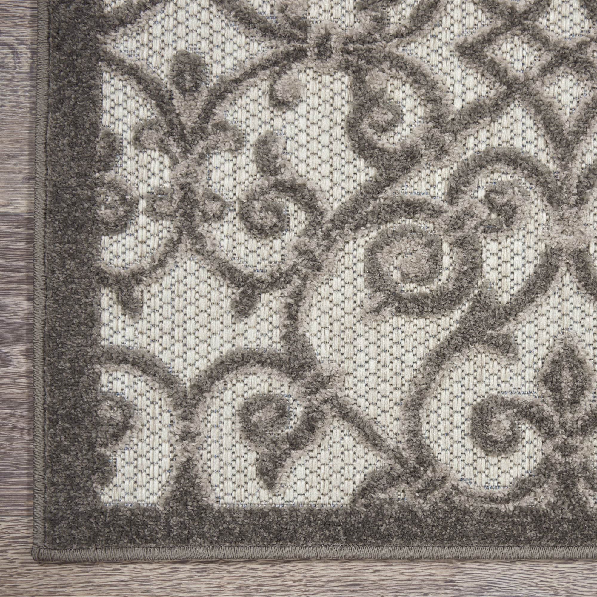 Grey Charcoal Contemporary Floral Indoor-Outdoor Patio Rug