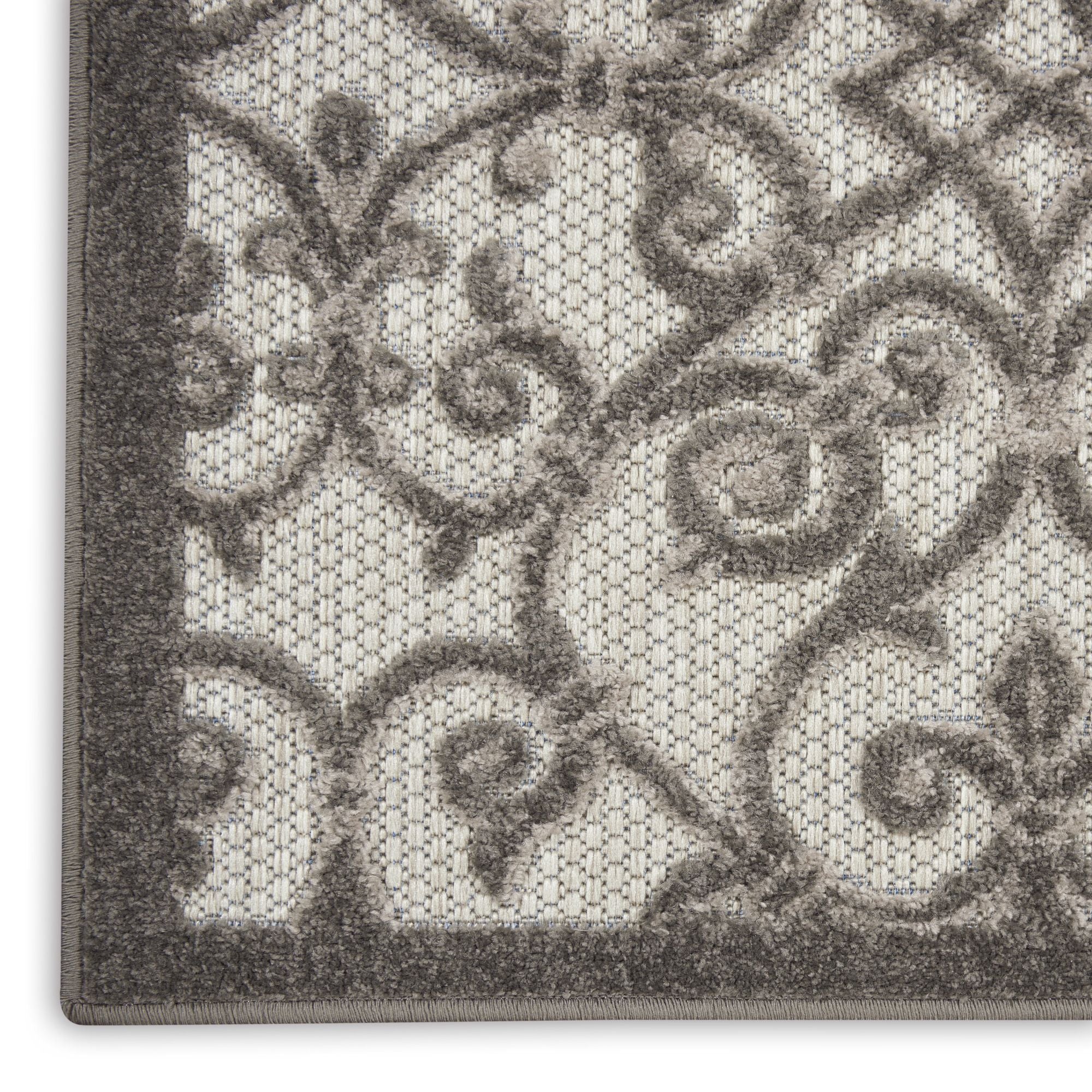 Grey Charcoal Contemporary Floral Indoor-Outdoor Patio Rug