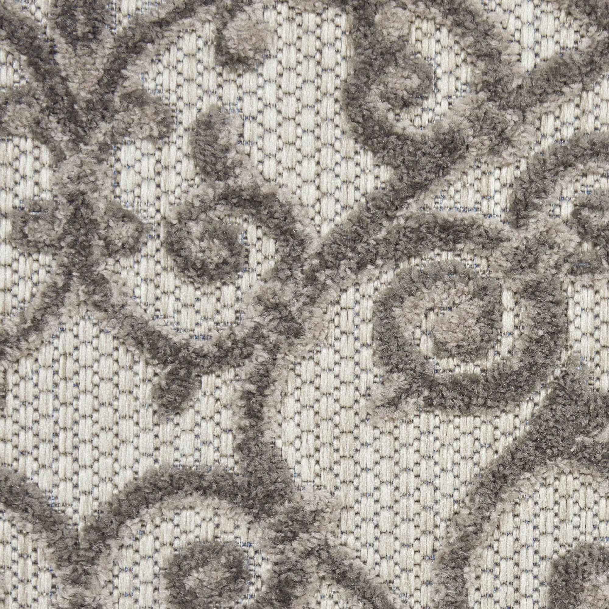 Grey Charcoal Contemporary Floral Indoor-Outdoor Patio Rug
