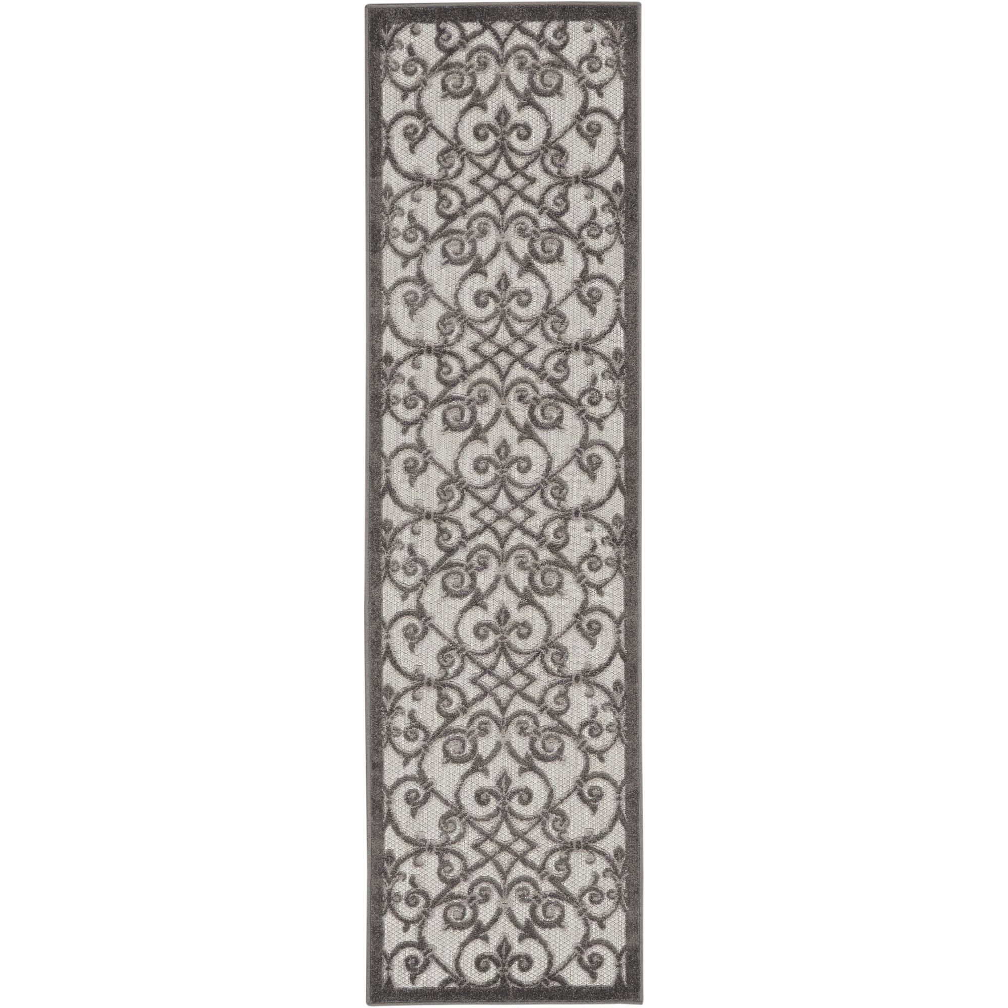 Grey Charcoal Contemporary Floral Indoor-Outdoor Patio Rug