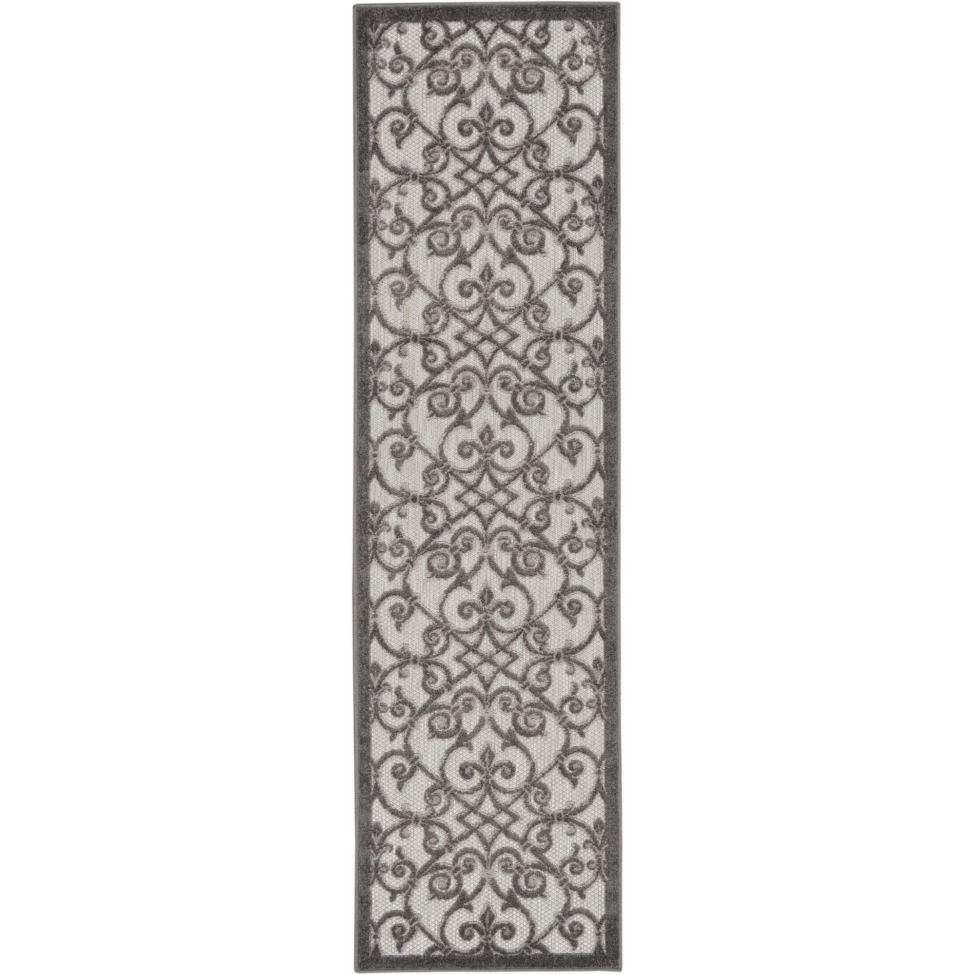 Grey Charcoal Contemporary Floral Indoor-Outdoor Patio Rug