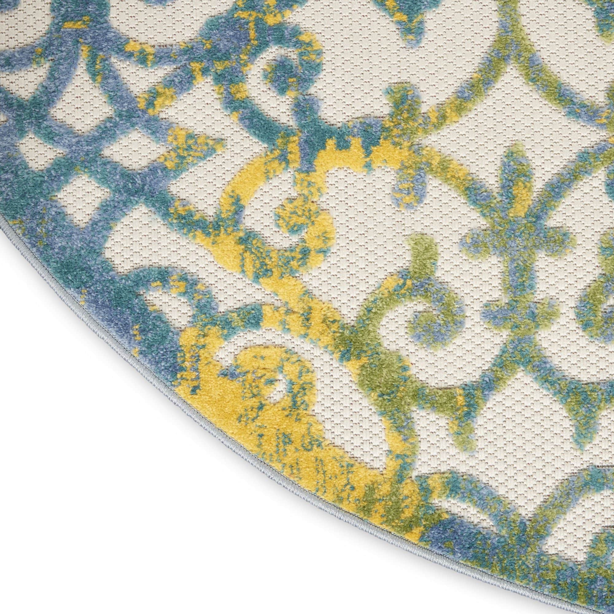 Ivory Blue Contemporary Floral Indoor-Outdoor Patio Rug