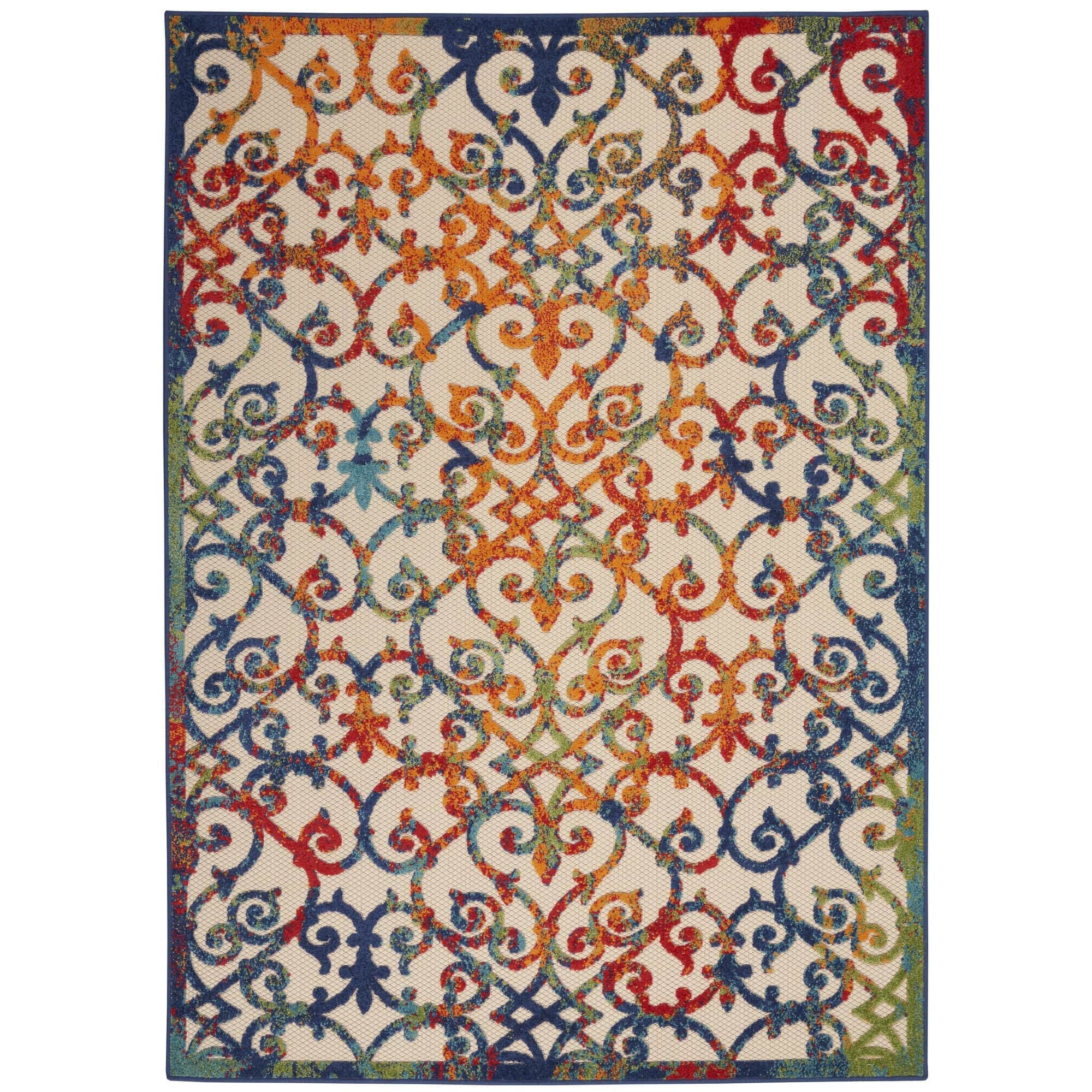 Multicolor Contemporary Floral Indoor-Outdoor Patio Rug