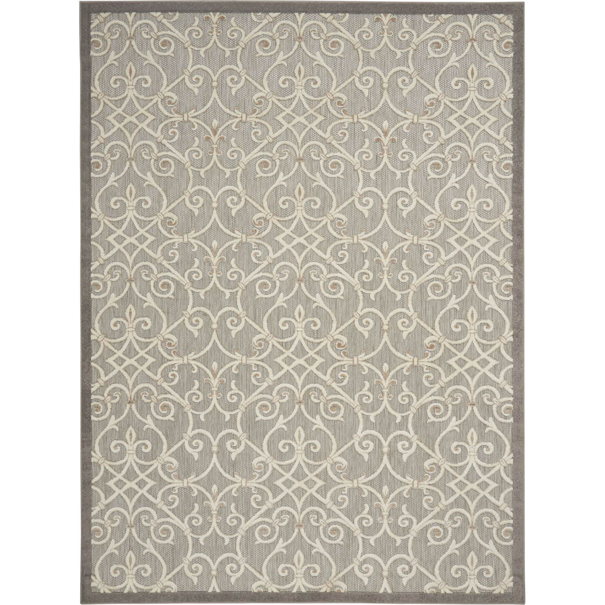 Natural Contemporary Floral Indoor-Outdoor Patio Rug