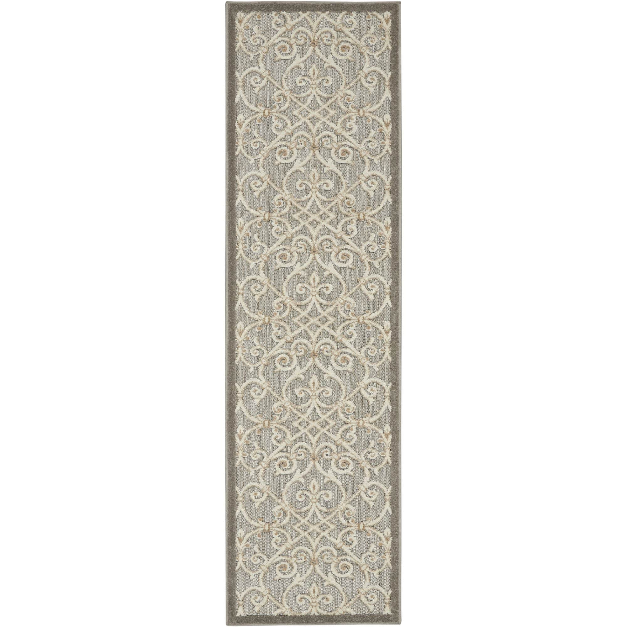 Natural Contemporary Floral Indoor-Outdoor Patio Rug