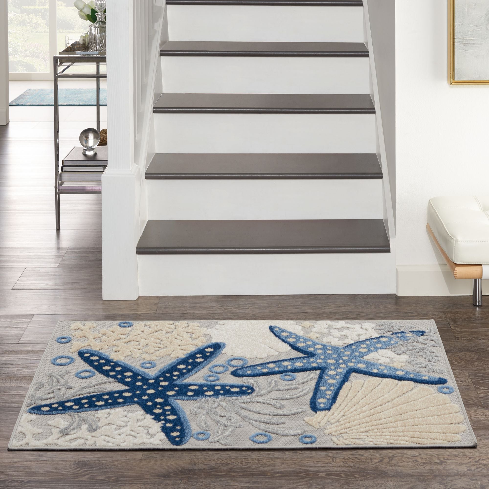 Blue Grey Coastal Indoor Outdoor Polypropylene Area Rug