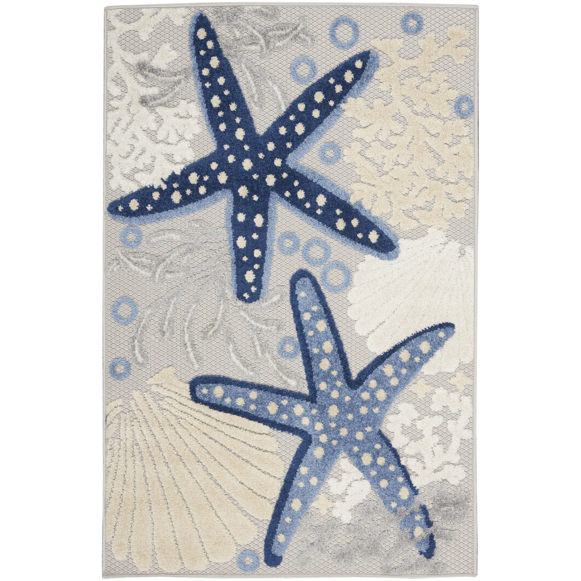 Blue Grey Coastal Indoor Outdoor Polypropylene Area Rug