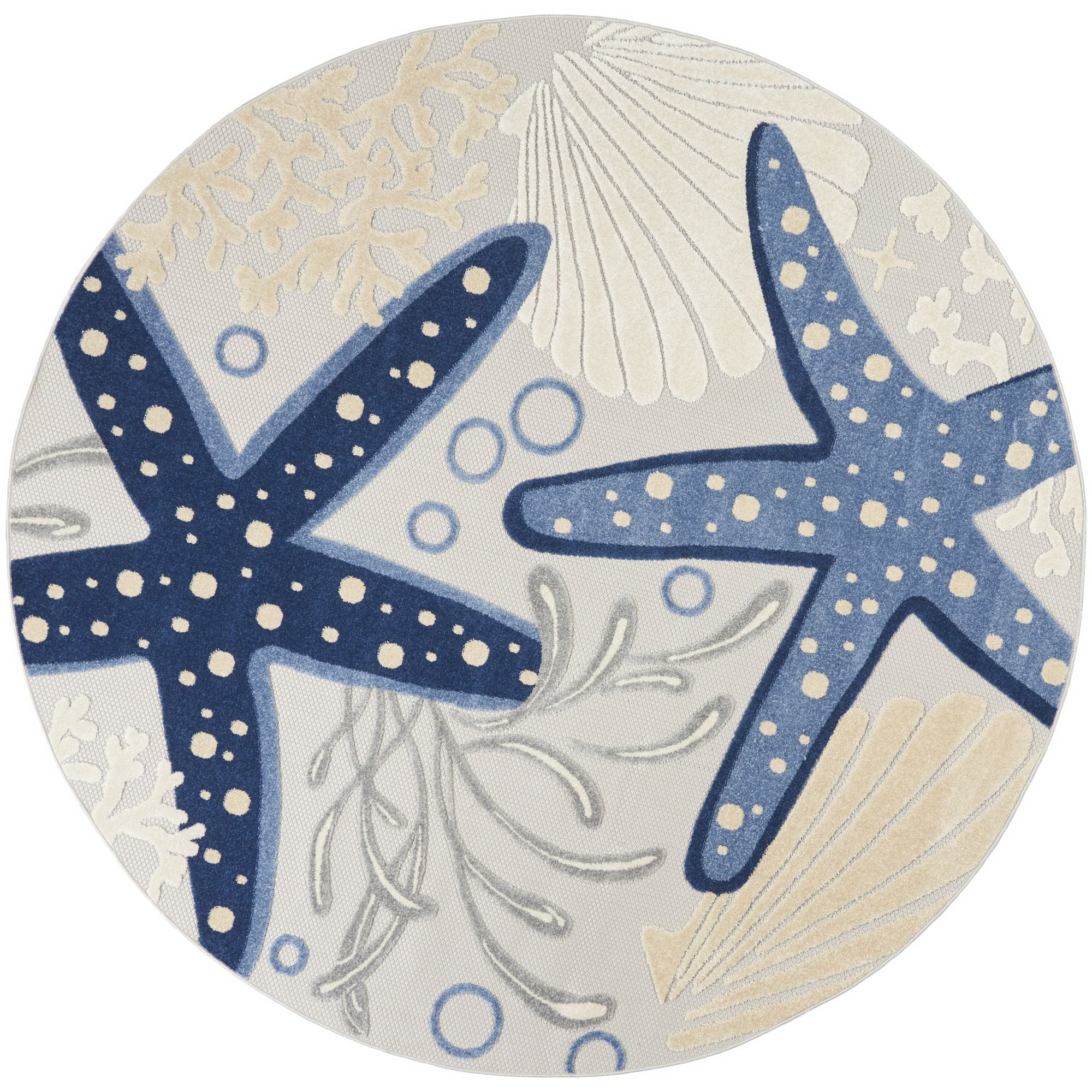 Blue Grey Coastal Indoor Outdoor Polypropylene Area Rug
