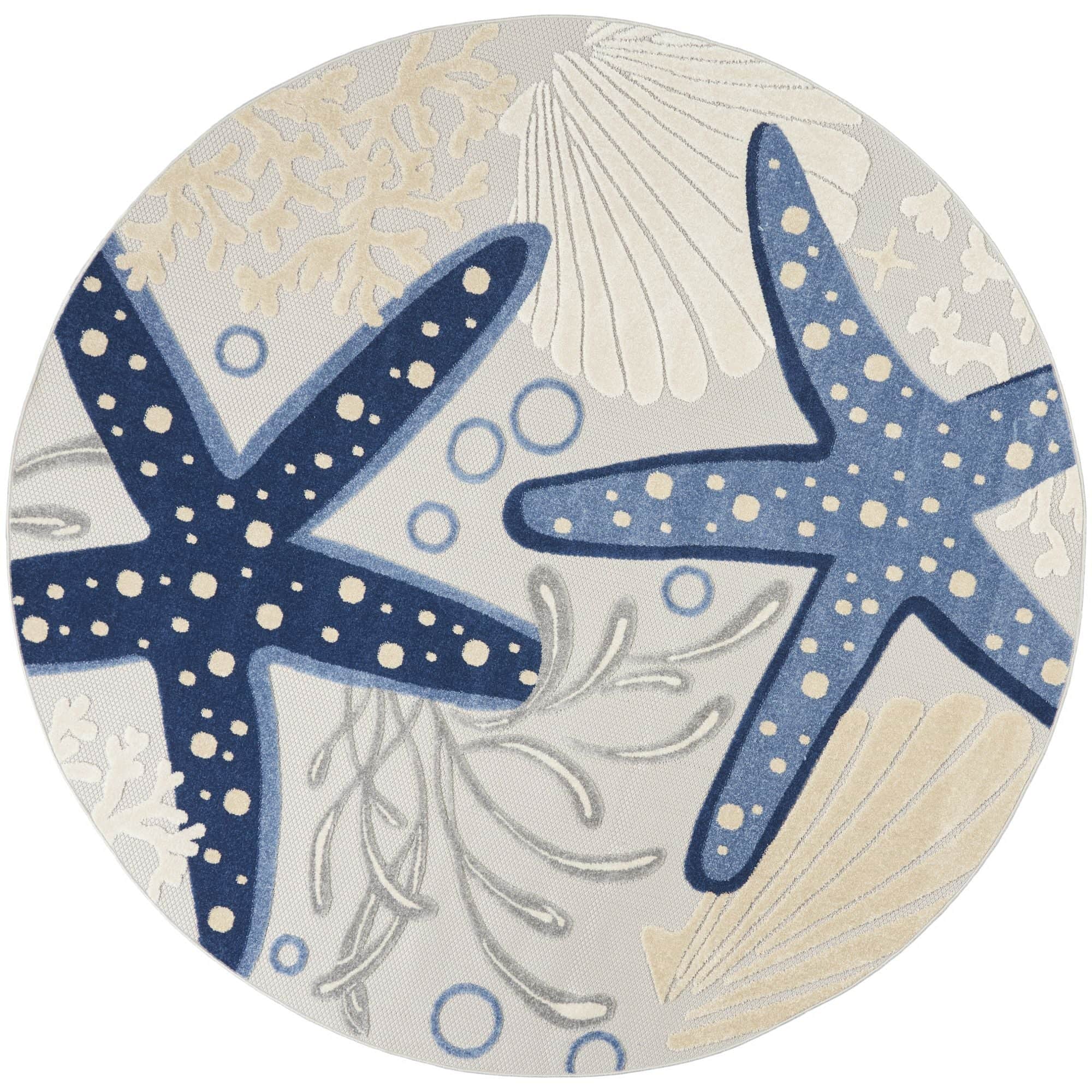 Blue Grey Coastal Indoor Outdoor Polypropylene Area Rug