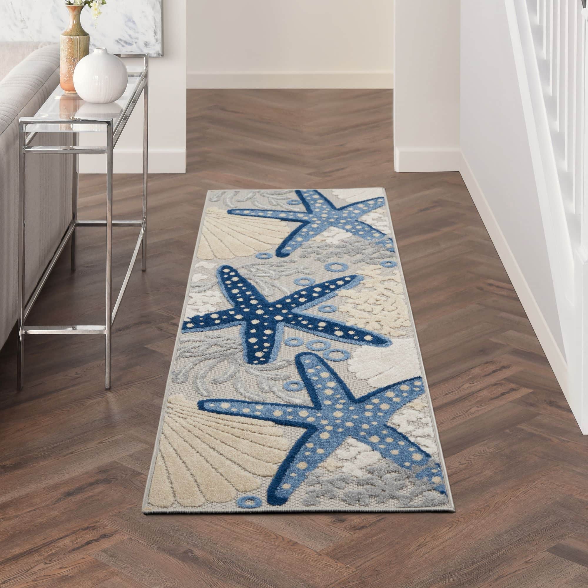 Blue Grey Coastal Indoor Outdoor Polypropylene Area Rug