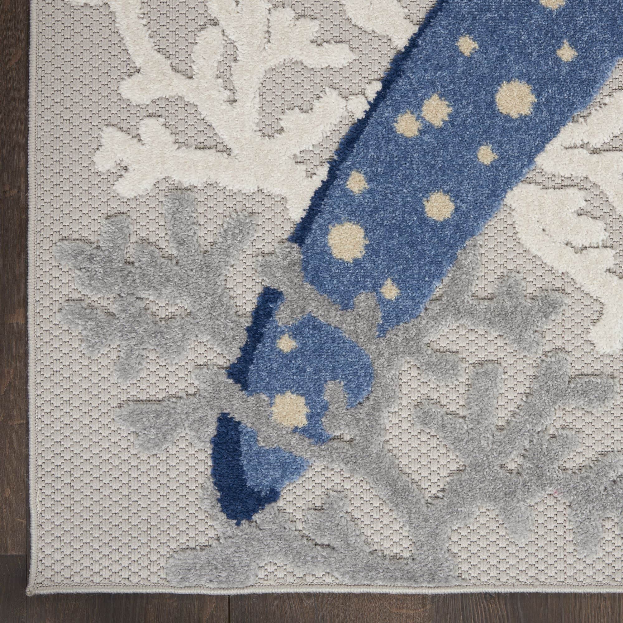 Blue Grey Coastal Indoor Outdoor Polypropylene Area Rug