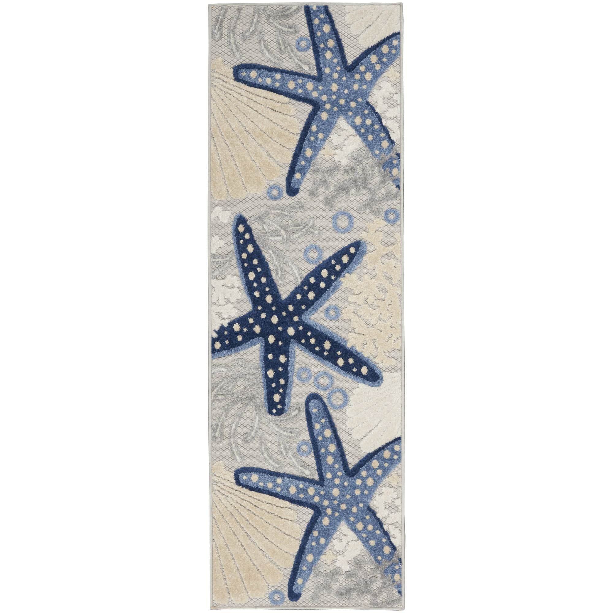 Blue Grey Coastal Indoor Outdoor Polypropylene Area Rug